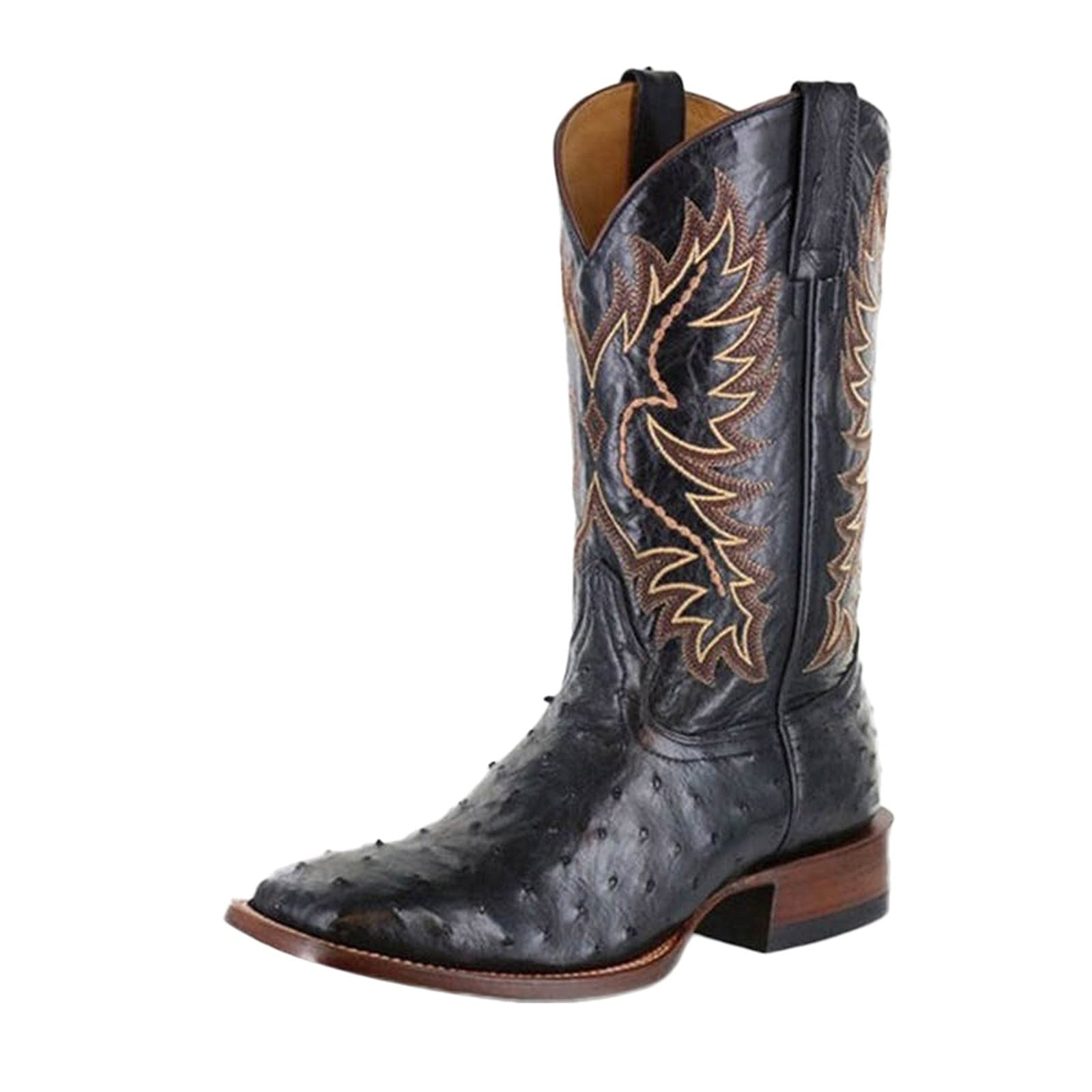 Retro Embroidered Knee High Boots for Women & Men - Thick Mid Heel, Round Toe, Wide Calf - Size 12 - Perfect for Winter Fashion, Date Nights & Vintage Style Outfits