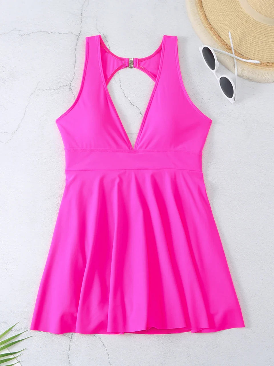 Sexy Deep V Neck One Piece Swimsuit for Women - Backless Solid Color Bathing Suit with Skirt Summer Beachwear | Perfect for Pool Party, Vacation & Swim Fitness