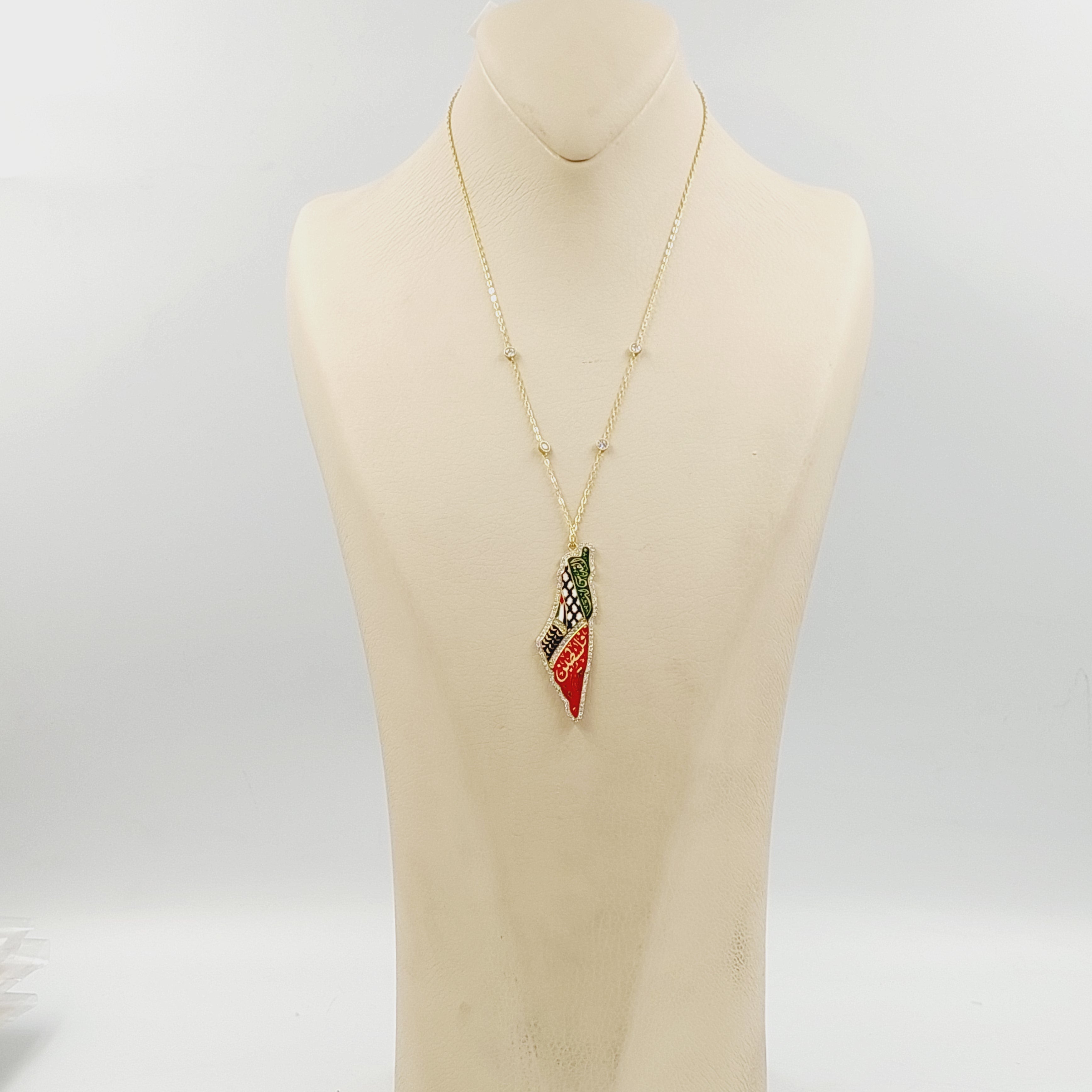 Stunning Enameled & Zircon Studded Palestine Necklace - Elegant Jewelry Gift for Women - Perfect for Parties, Weddings & Special Occasions