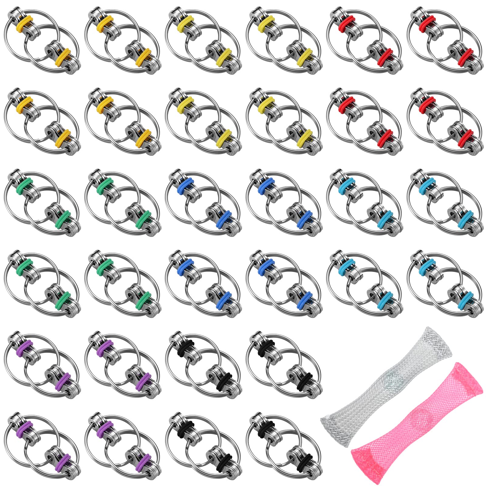 30 Pcs Bike Chain Fidget Toys & 2 Pcs Marble Mesh Fidget Toys for ADHD, Stress Relief, Autism Sensory - Anxiety Relief Finger Toys for Adults & Teens - Perfect for School, Office, Travel & Focus Aid