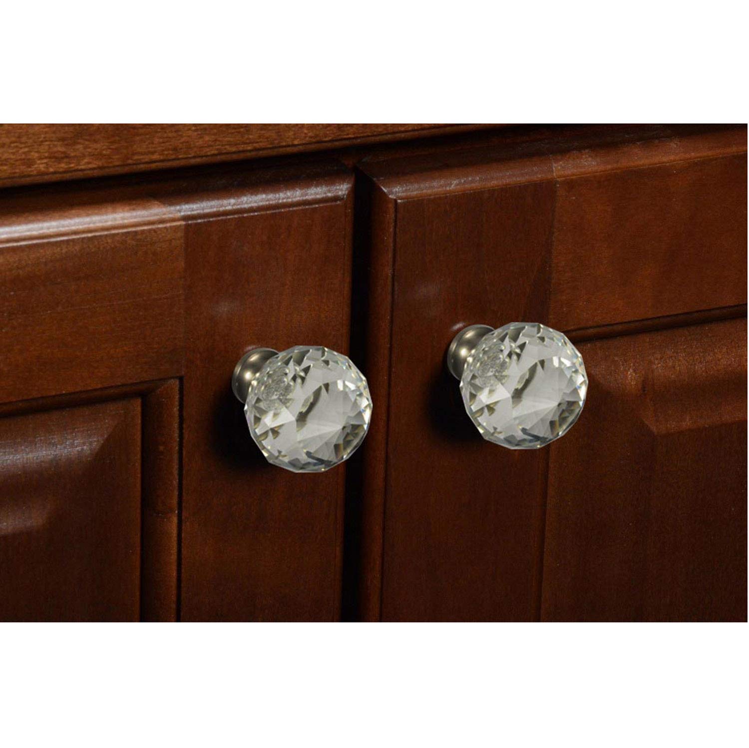 CKP #G-90 Elegant Clear Glass Cabinet Knobs with Brushed Nickel Base - 10 Pack for Kitchen Cabinets, Dressers & Furniture Hardware