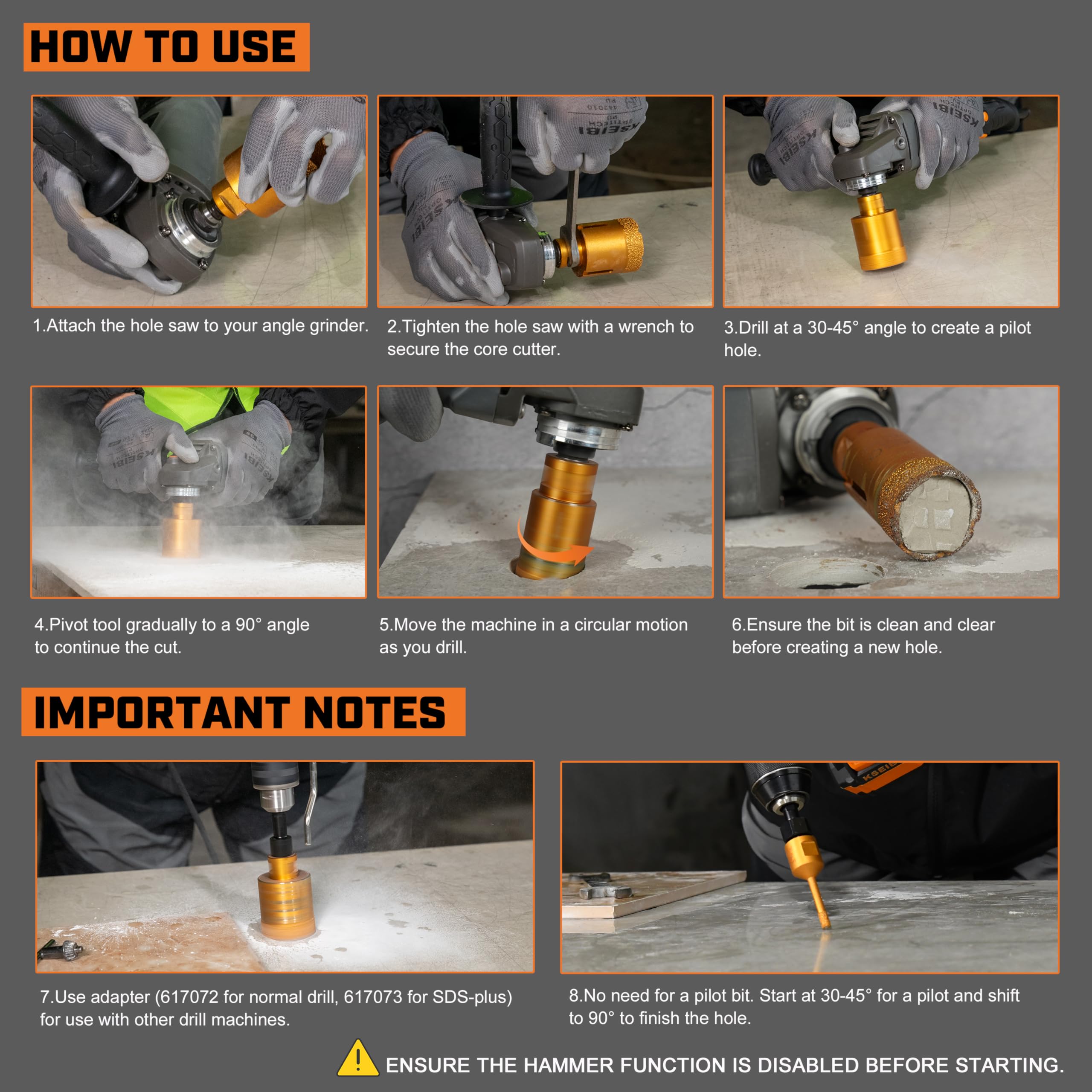 KSEIBI 615232 1-1/4 Inch (32mm) Diamond Hole Saw - Premium Diamond Core Drill Bit for Porcelain, Ceramic, Granite, Brick & Marble - Dry Cutting with 5/8