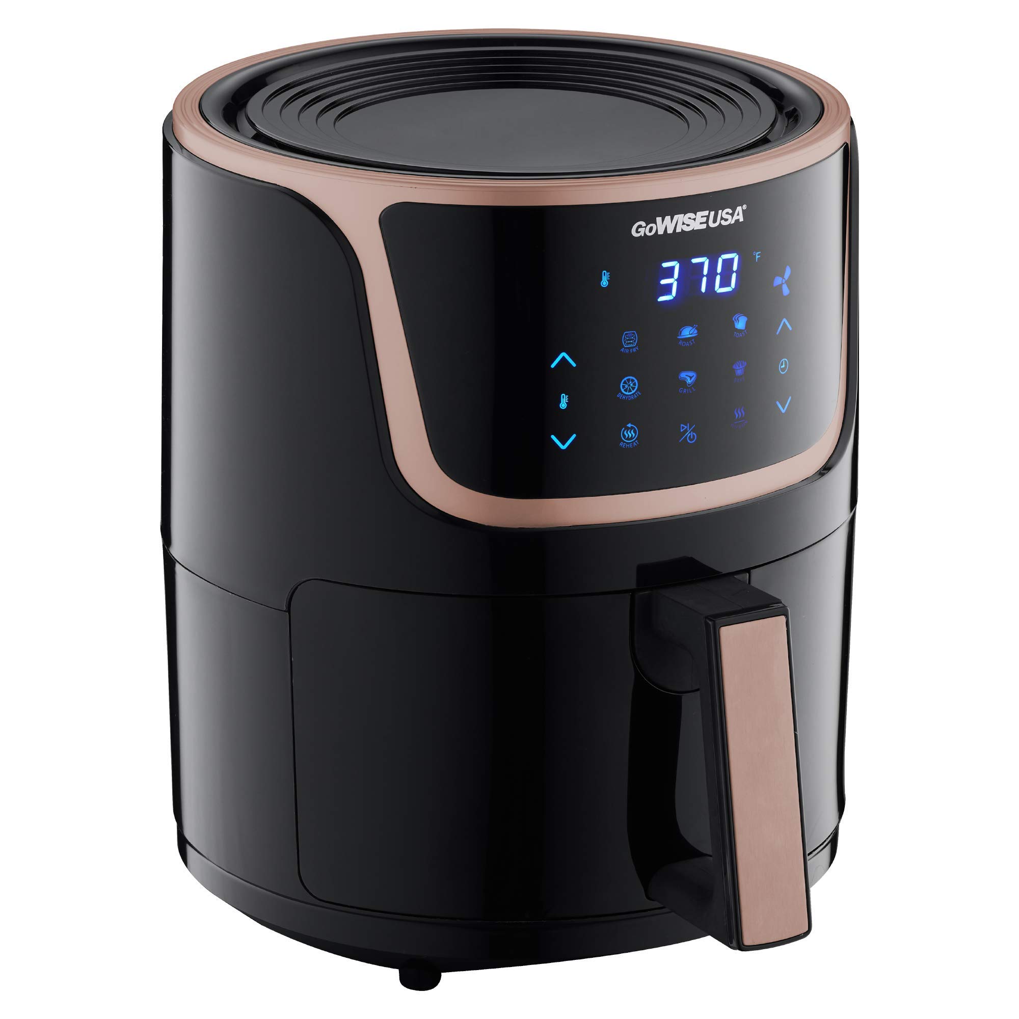 GoWISE USA GW22965 5-Quart Digital Air Fryer with Touchscreen & Recipe Book - Healthy Oil-Free Cooking for Chicken, Fries & More - Black/Copper (Perfect for Family Meals & Quick Snacks)