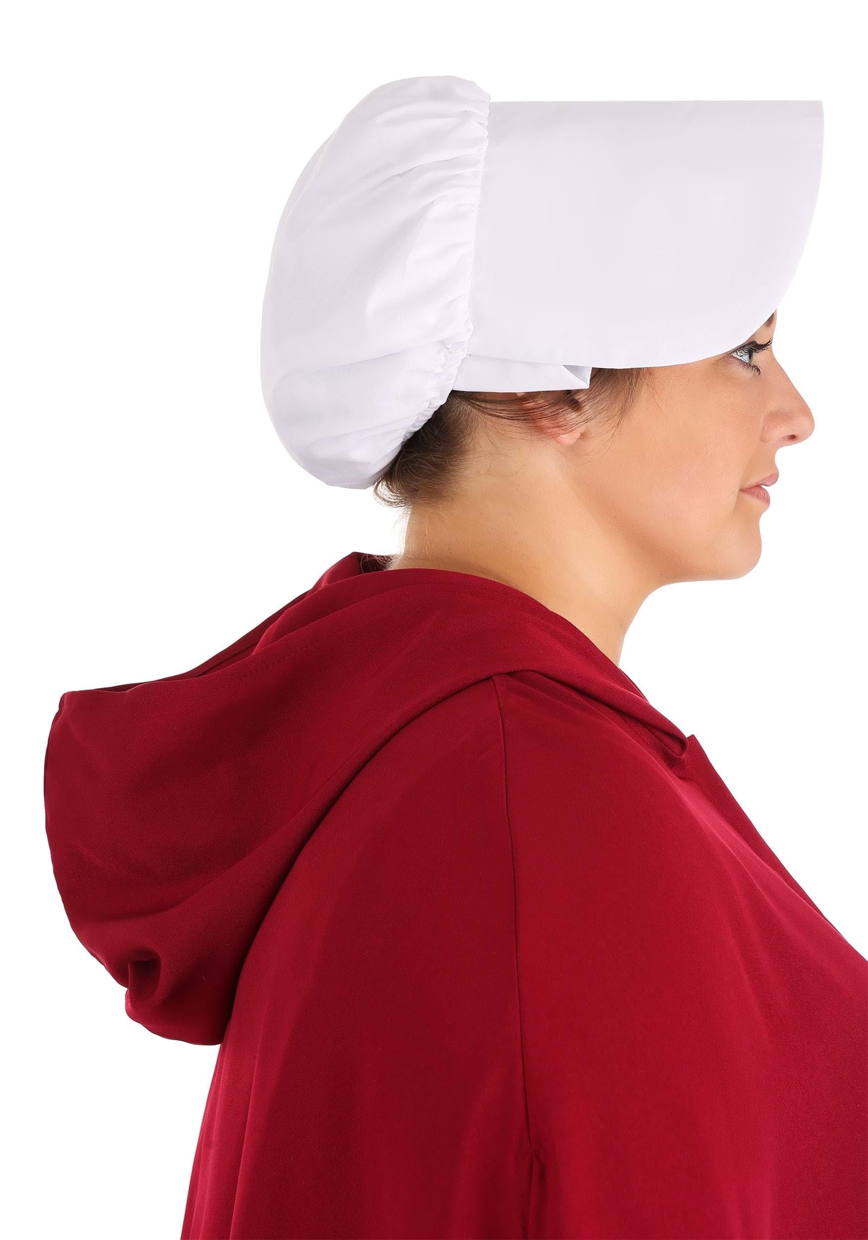 Plus Size Handmaid's Tale Costume - Red Dress with Hooded Cape, White Bonnet, Belt & Satchel Bag | Women's Halloween Cosplay, Book Club Party, Dystopian Theme Event Outfit