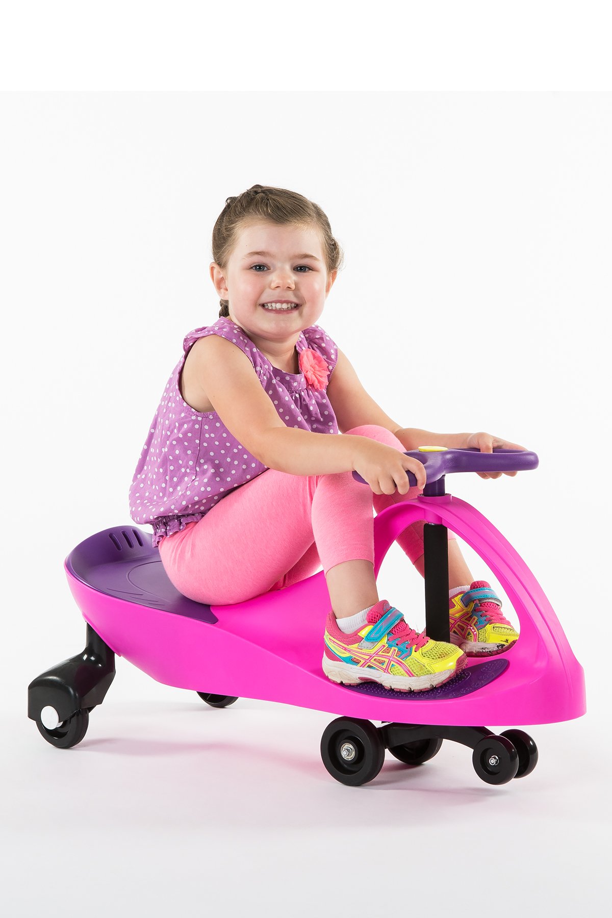 PlaSmart No-Pedal Wiggle Ride On Toy for Kids Ages 3-8 | Pink & Purple Twist & Turn Scooter | Battery-Free Toddler Push Car for Indoor, Outdoor & Backyard Play | Perfect Birthday Gift for Boys & Girls