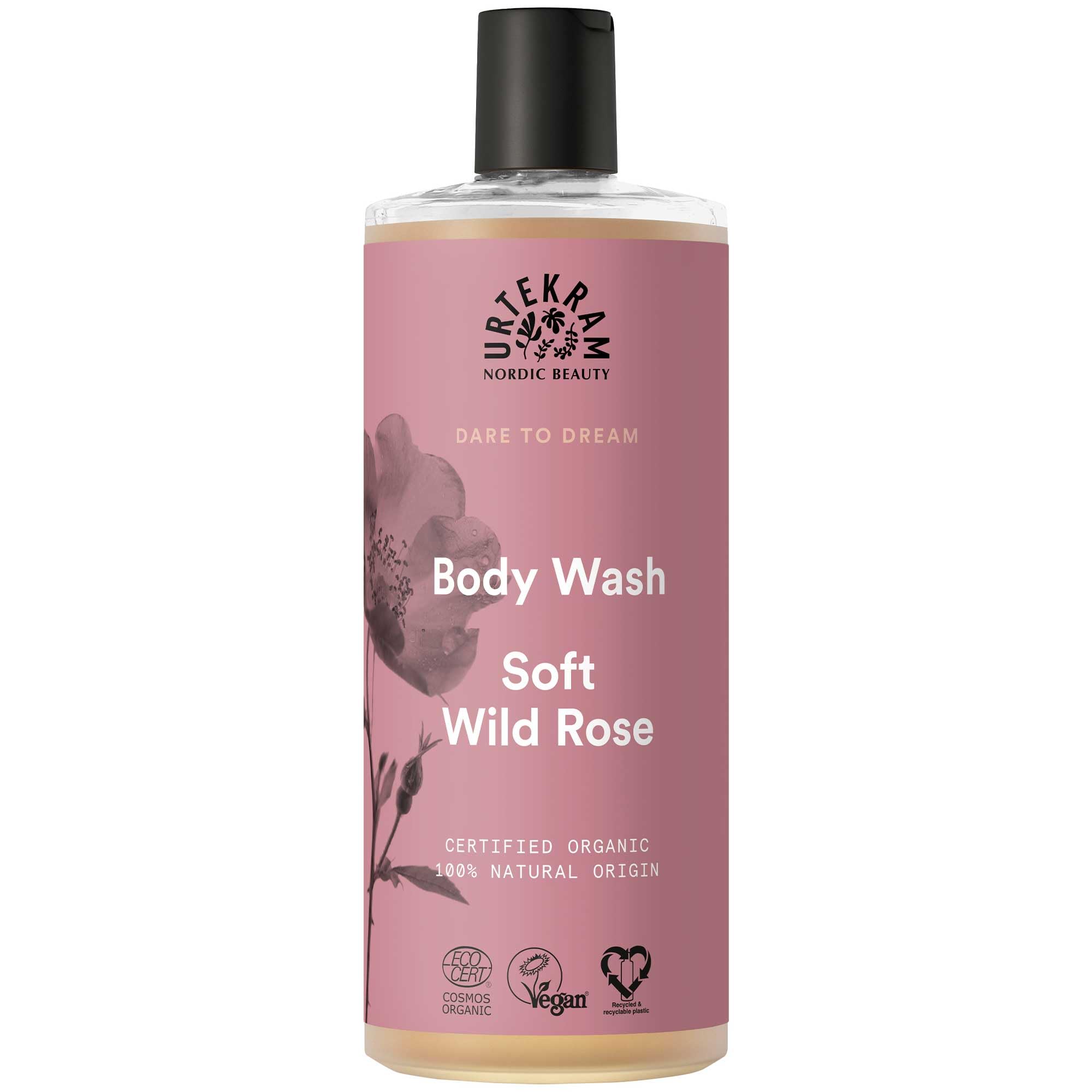 Urtekram Soft Wild Rose Body Wash 500ml - Organic Hydrating Shower Gel for Sensitive Skin | Vegan & Cruelty-Free | Perfect for Relaxing Bath & Daily Skincare Routine