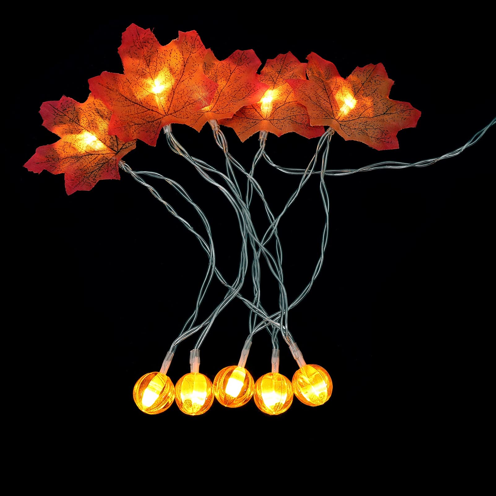 Abaodam Maple Leaf String Lights - LED Fall Maple Leaf Fairy Lights with Pumpkin Design for Halloween, Thanksgiving, Autumn Party Decorations