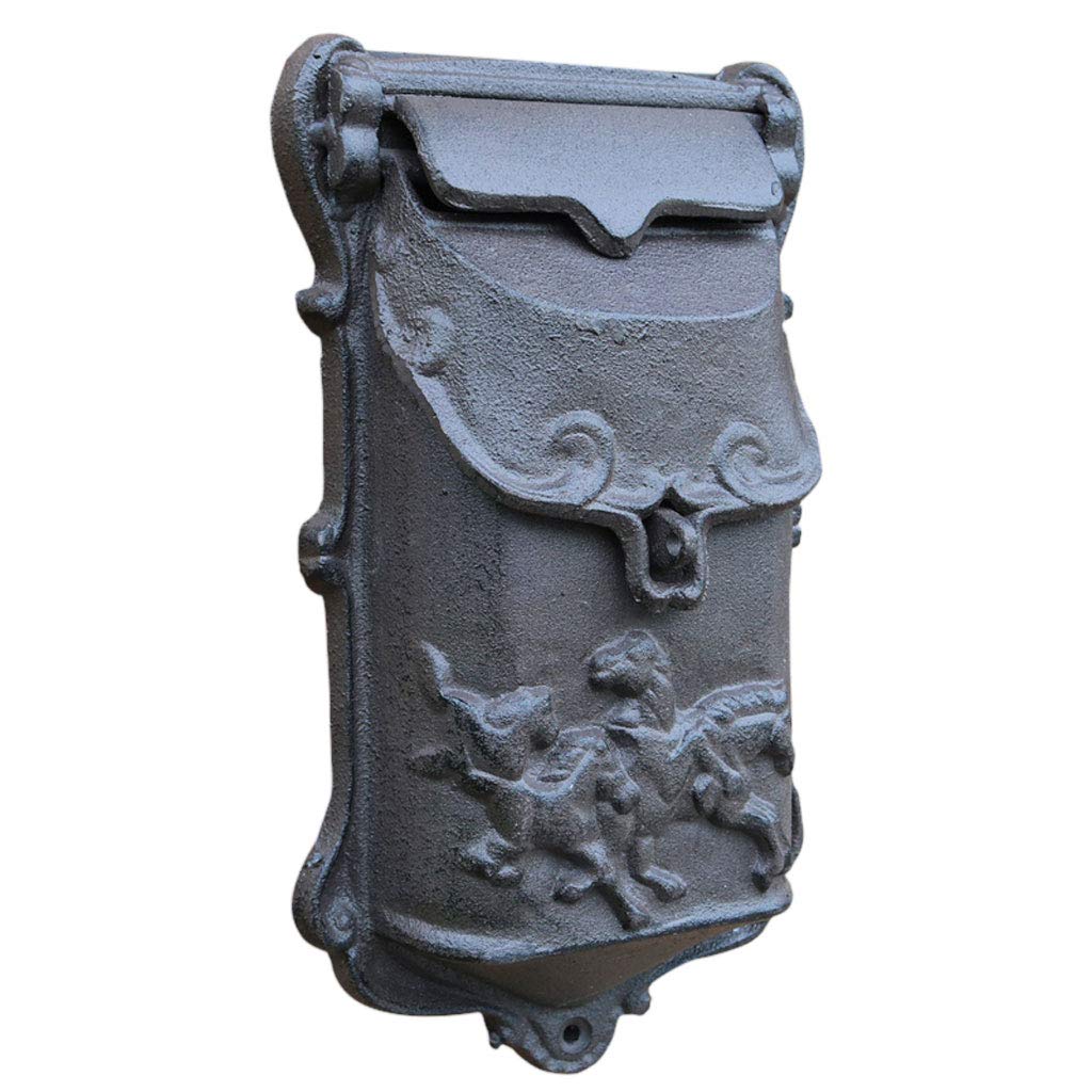 Vintage Wall Mounted Mailbox - Large Lockable Cast Iron Mailbox with Key - Outdoor Waterproof Letter Box for Home & Garden - Classic Black Mailbox for Porch, Front Door & Yard Decor