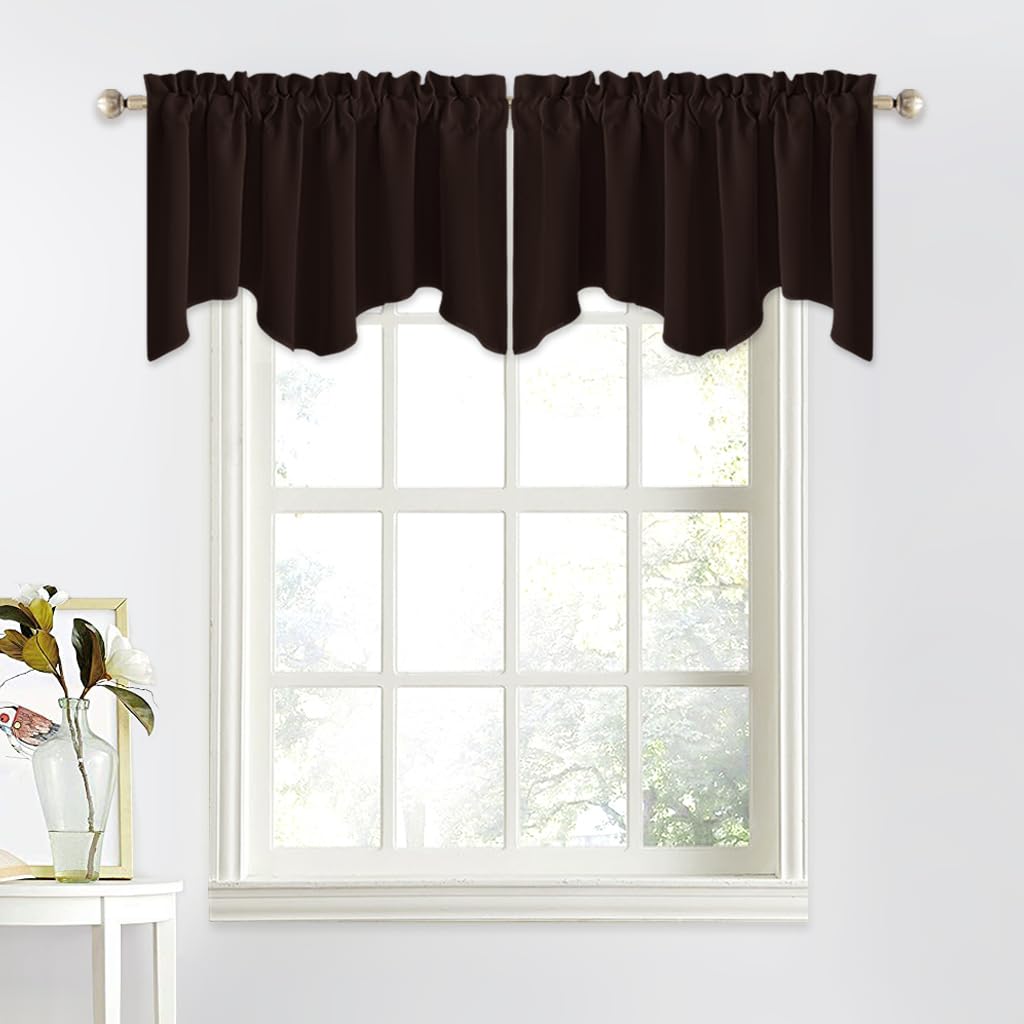 NICETOWN 52x18 Inch Bathroom Window Curtain Valances - Rod Pocket Privacy Valances for Kitchen, Bay Window, Nursery & Boys Bedroom - Toffee Brown (2-Pack) | Perfect for Bathroom Decor, Kitchen Windows & Kids Room Styling
