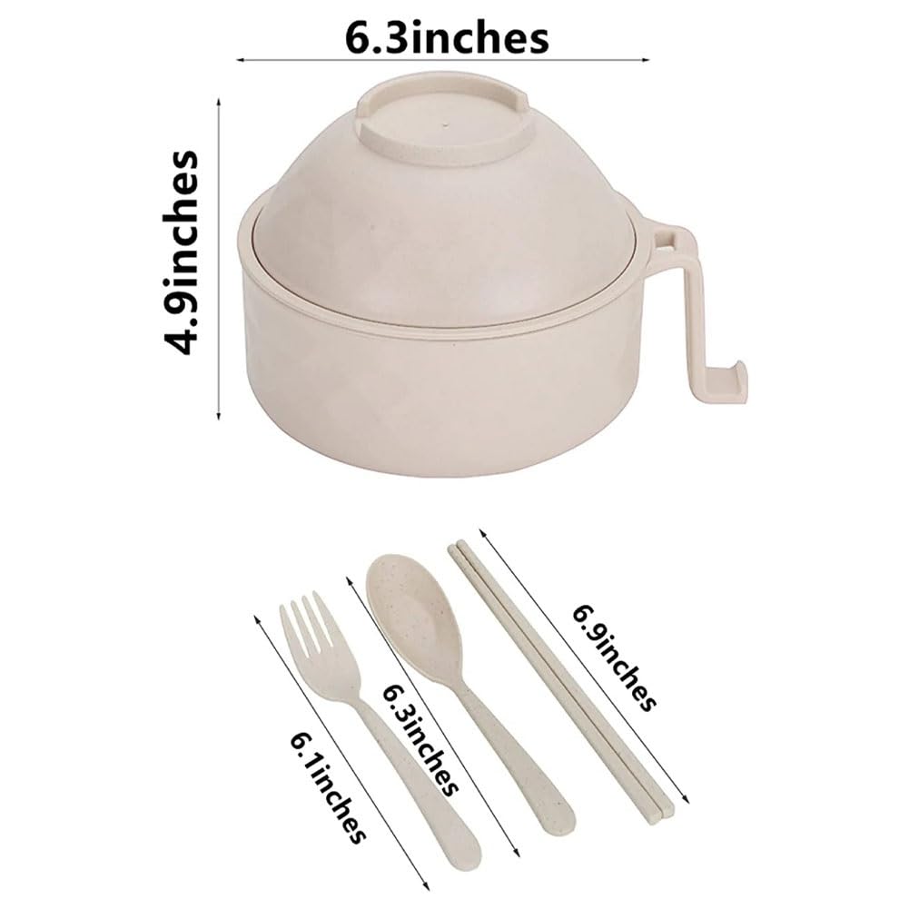 6-Piece Reganew Microwave Safe Ramen Noodle Bowls Set with Lids - Includes Handles, Spoon & Chopsticks - Large Soup Cups for College Dorm, Office Lunch & Quick Meals - BPA-Free & Dishwasher Safe (Blue)