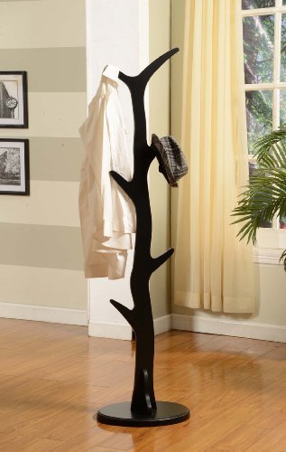 King's Brand Wooden Hall Tree Coat Rack Stand with Black Finish - Entryway Organizer for Hats, Coats & Shoes | Perfect for Home, Office & Mudroom Organization