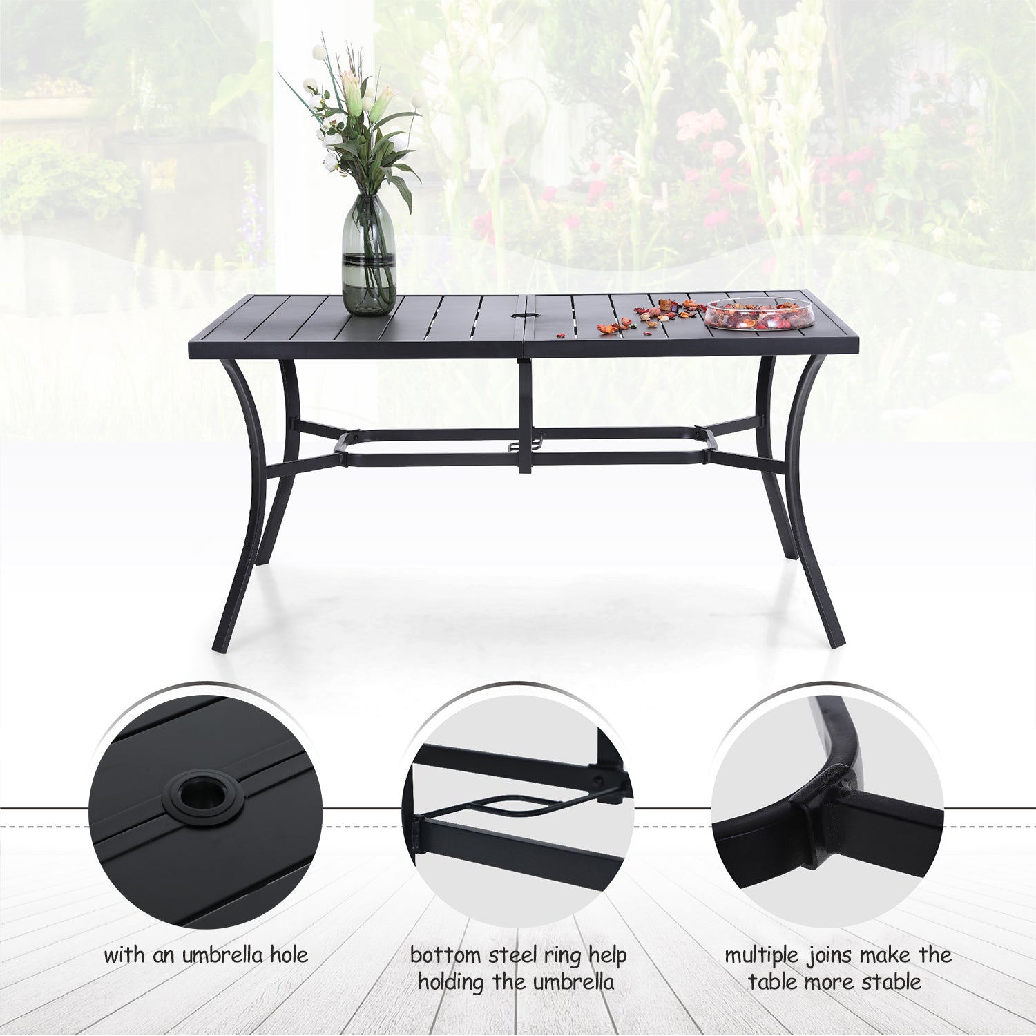 PHI VILLA 8-Piece Outdoor Patio Dining Set - 13ft Market Umbrella with High Back Textilene Swivel Chairs & Durable Metal Table - Perfect for Backyard, Poolside, and Garden Entertaining