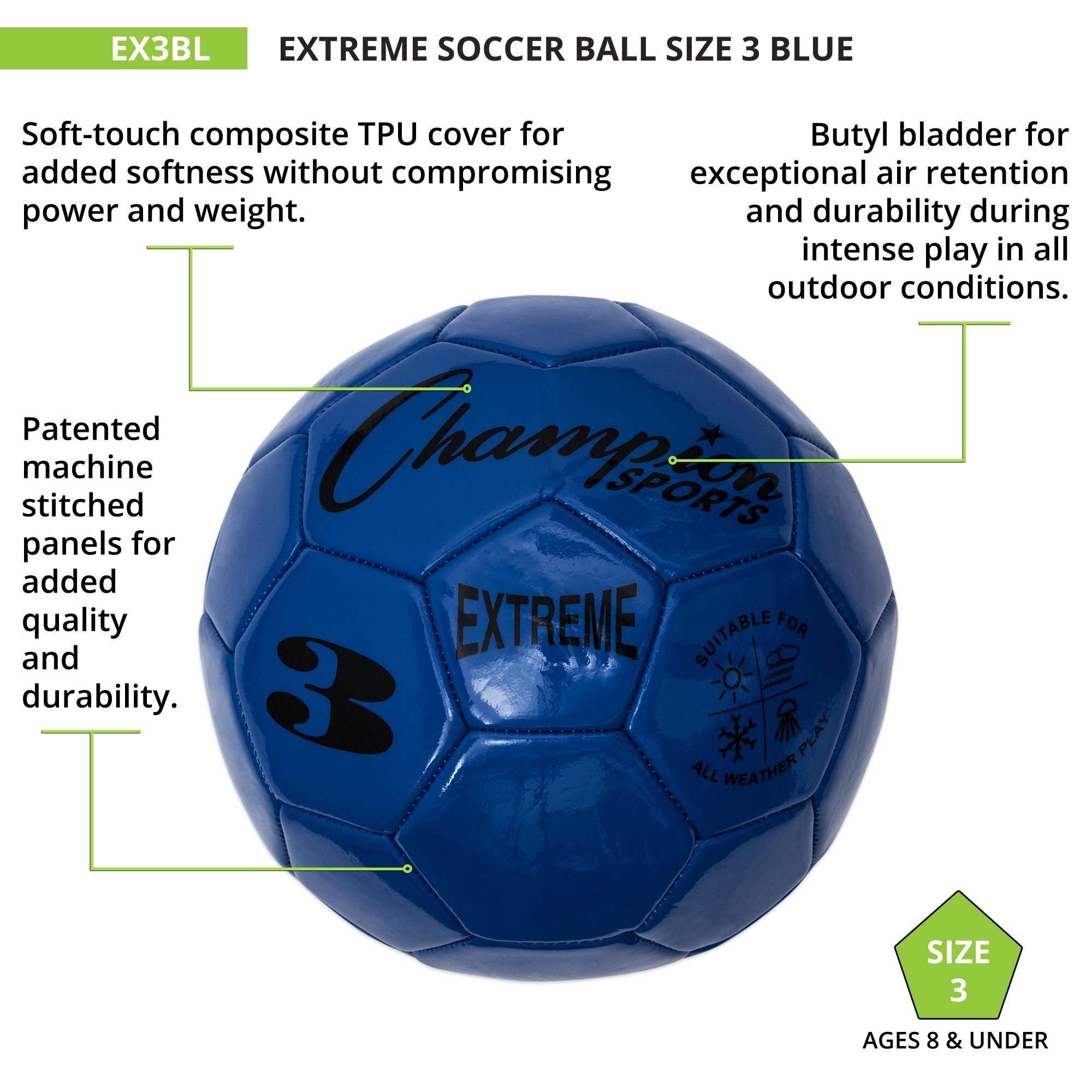 Champion Sports Extreme Series Soccer Ball - Size 5 Official Match Ball for Outdoor & Indoor Games - Perfect for Training, Matches, and Recreational Play