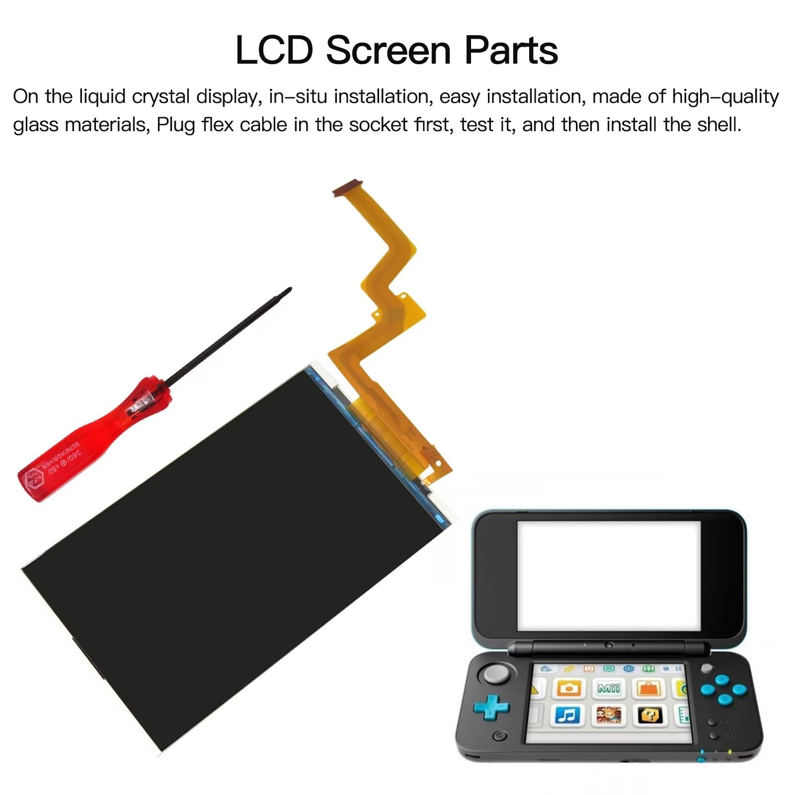 Original Nintendo 2DS XL LCD Screen Display Replacement - Top & Bottom Screen with Opening Tool Kit | Perfect for DIY Repairs & Gaming Console Maintenance