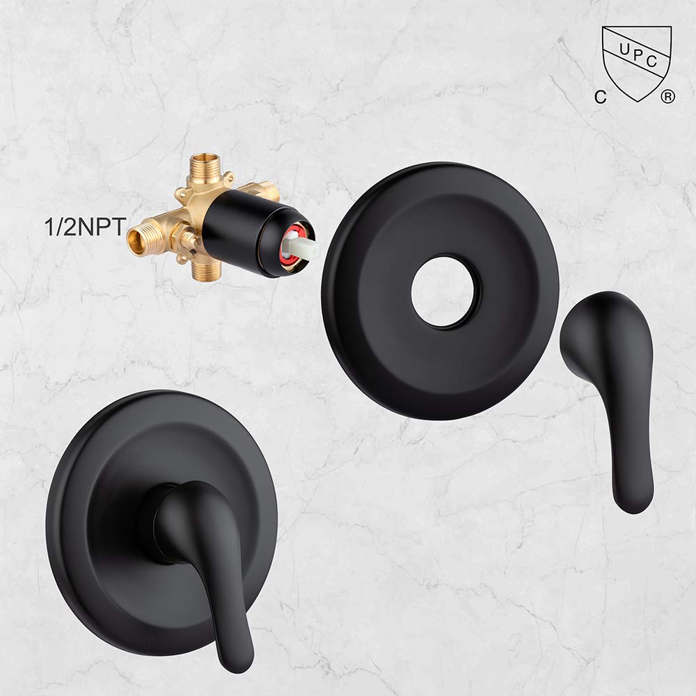 Premium Matte Black Shower Tub and Trim Kit with 6-Spray Shower Head & cUPC Certified Faucet Set - Perfect for Bathroom Renovation & Spa-Like Shower Experience