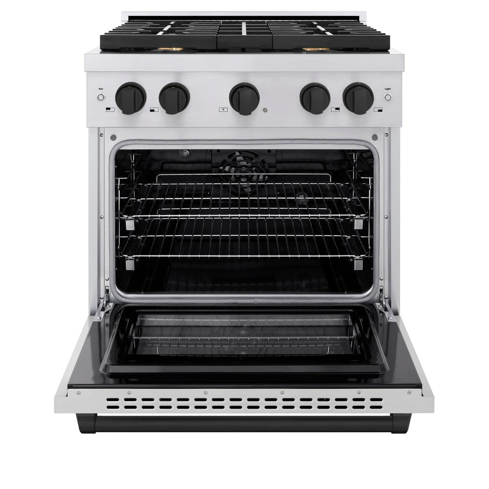 ZLINE Autograph Edition 30-inch 4.2 cu. ft. Dual Fuel Range - Stainless Steel with Matte Black Accents - 4 Burner Gas Cooktop & Electric Convection Oven (SDRZ 30 MB) - Perfect for Modern Kitchens & Professional Home Chefs