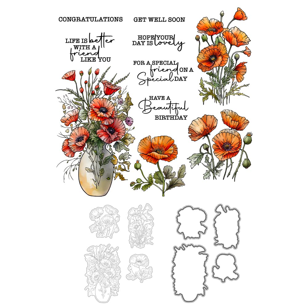 Spring Summer Floral Clear Stamps & Metal Dies Set for Card Making, Scrapbooking, DIY Crafts - Perfect for Greeting Cards, Invitations, and Home Decor Projects