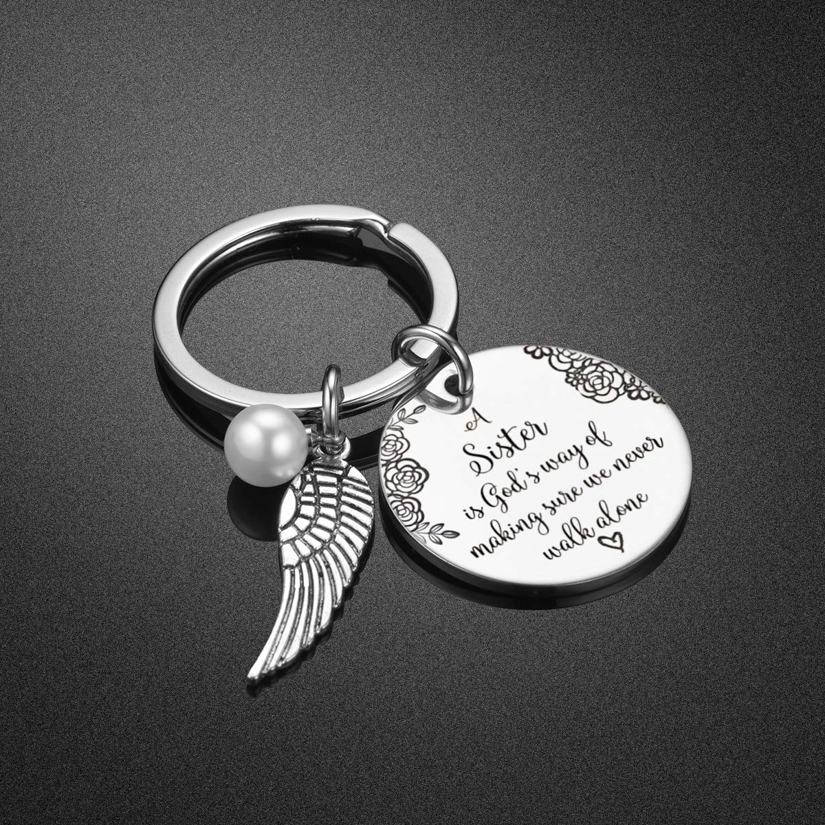 UOIPENGYI Sister Keychain - Best Friend Gift for Sisters, Inspirational Quote 'A Sister is God's Way of Making Sure We Never Walk Alone' - Perfect for Birthdays, Christmas & Everyday Carry