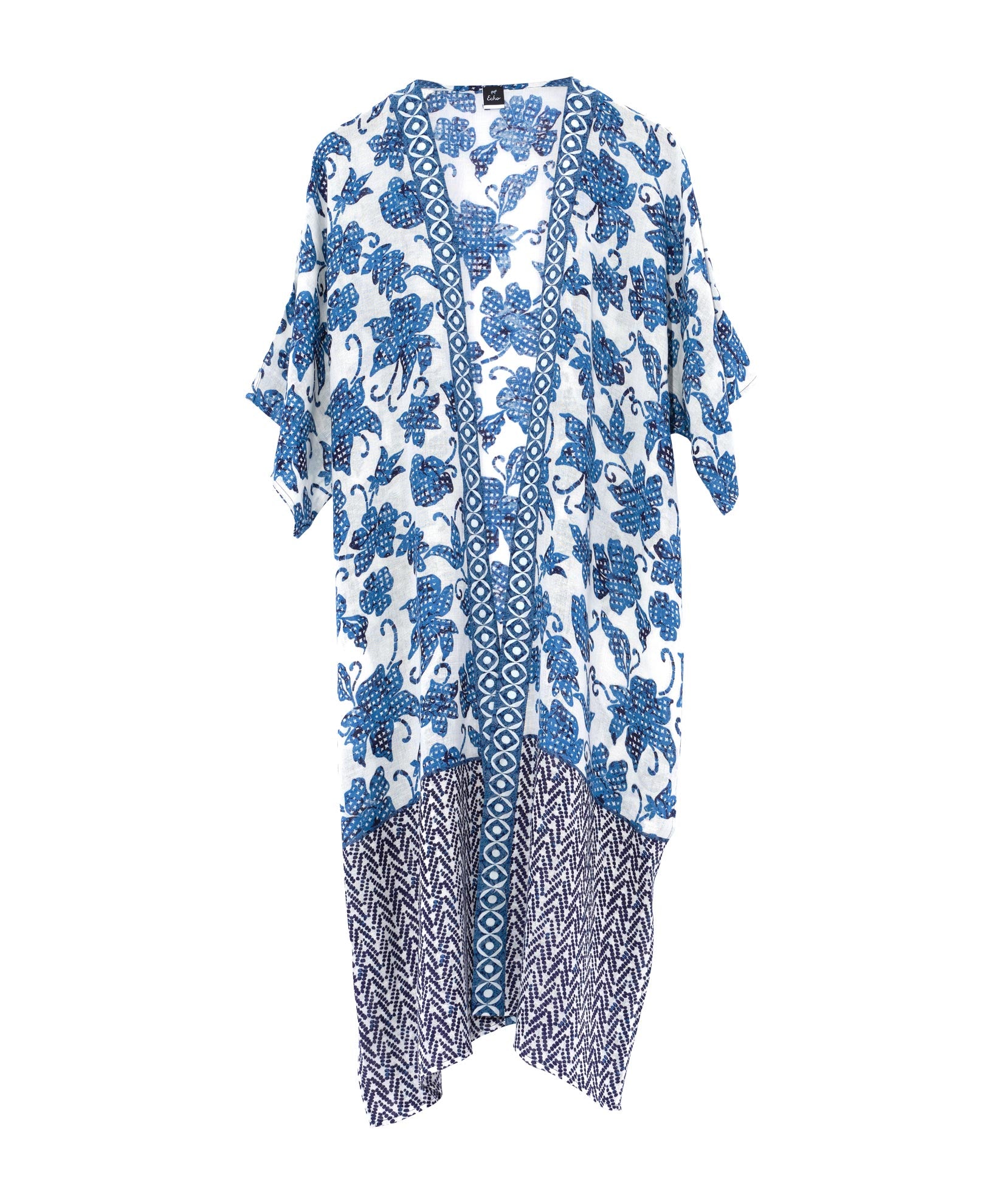 Batik Longline Duster Kimono - Flowy Bohemian Cover Up for Women - Beach Cover Up, Summer Cardigan, Loungewear, Festival Outfit