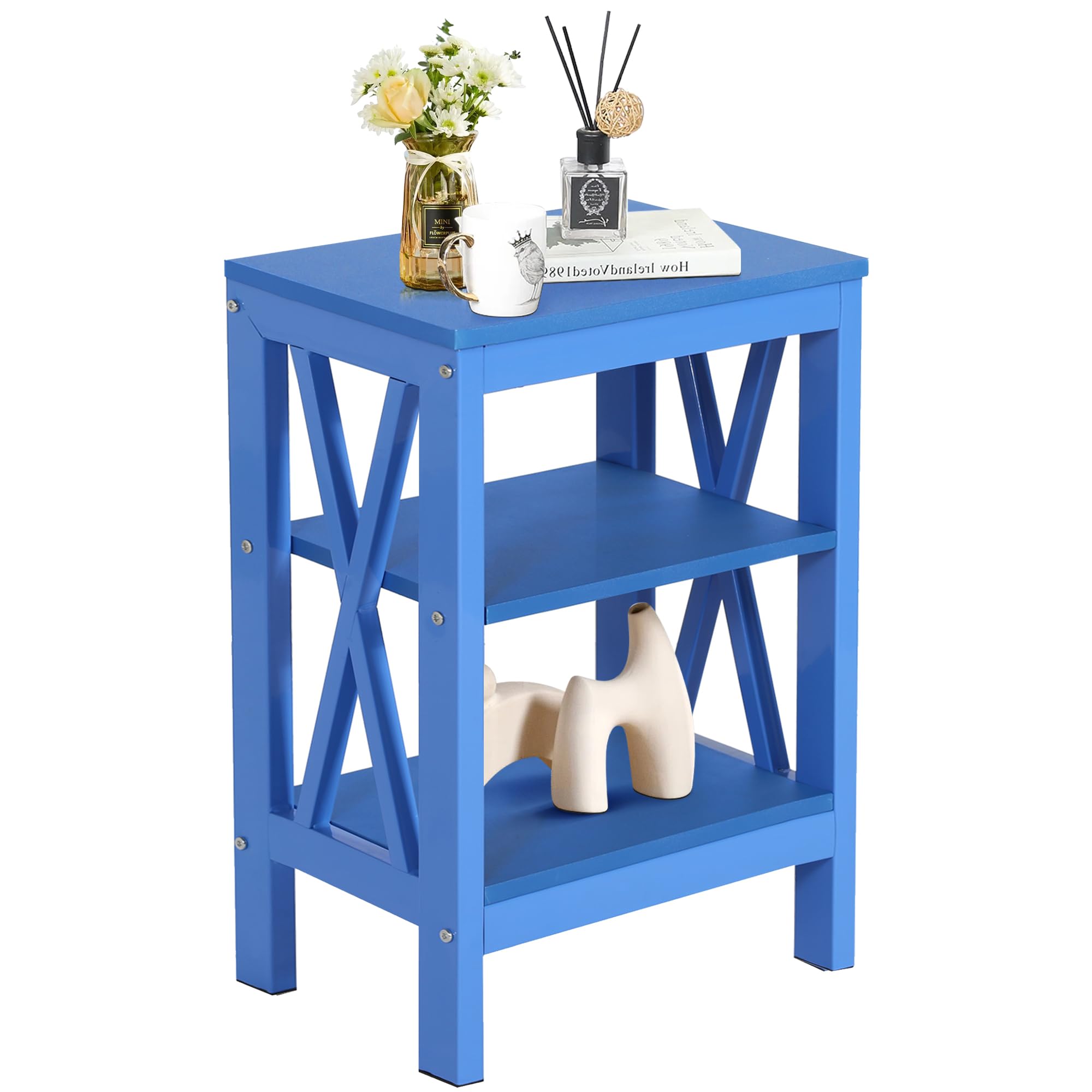 VECELO Modern Nightstand with Storage Shelf - X-Design Bedside Table for Bedroom & Living Room - Compact End Table with Drawer for Small Spaces - Perfect for Storing Books, Lamps & Bedroom Essentials