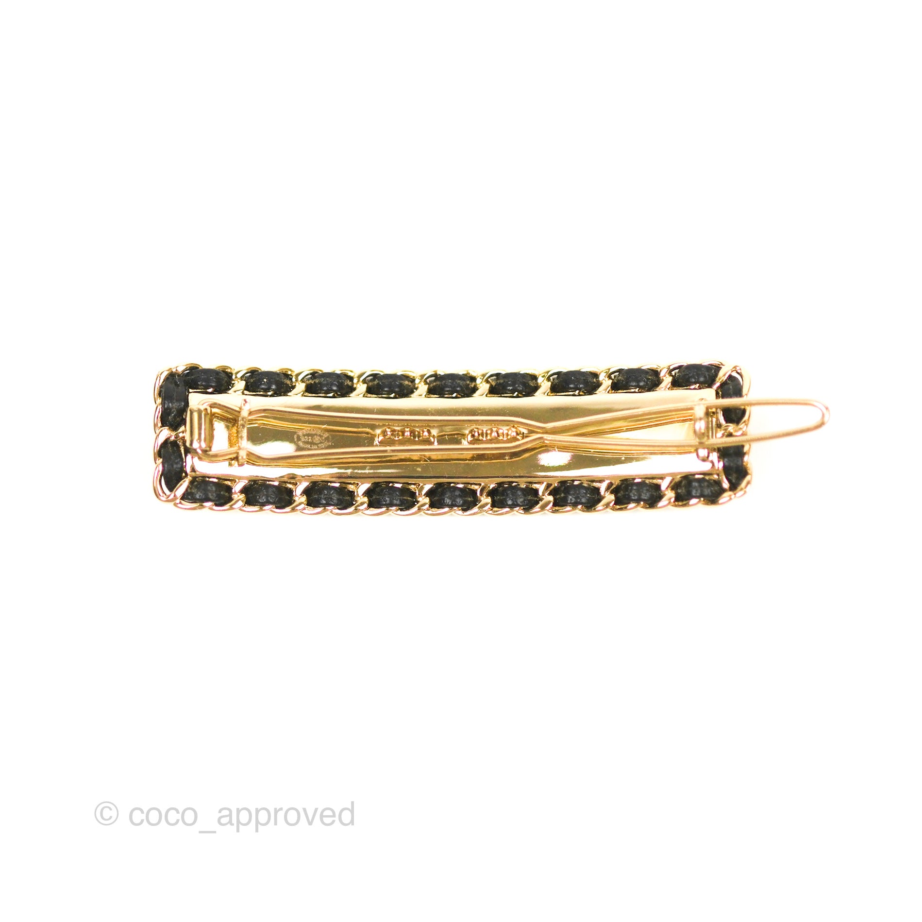 Chanel CC Logo Black Leather Hair Clip with Gold Tone - Elegant Hair Accessory for Women, Perfect for Parties, Weddings & Everyday Style