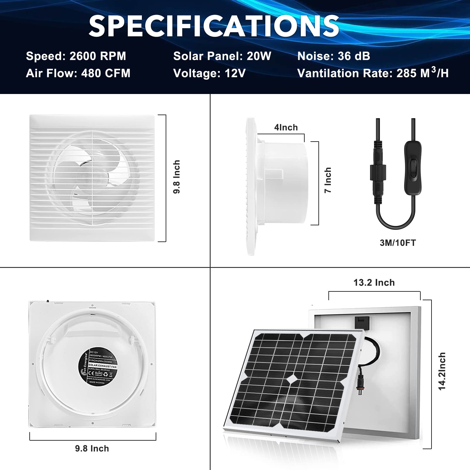 20W Solar Powered Exhaust Fan Pro - 8 Inch High Speed Ventilation Fan with Anti-backflow Valve - Wall Mount Solar Vent Fan for Greenhouse Cooling, Shed Ventilation, Chicken Coop Airflow & Garage Cooling System - Perfect for Agriculture, Livestock & Home Ventilation Needs