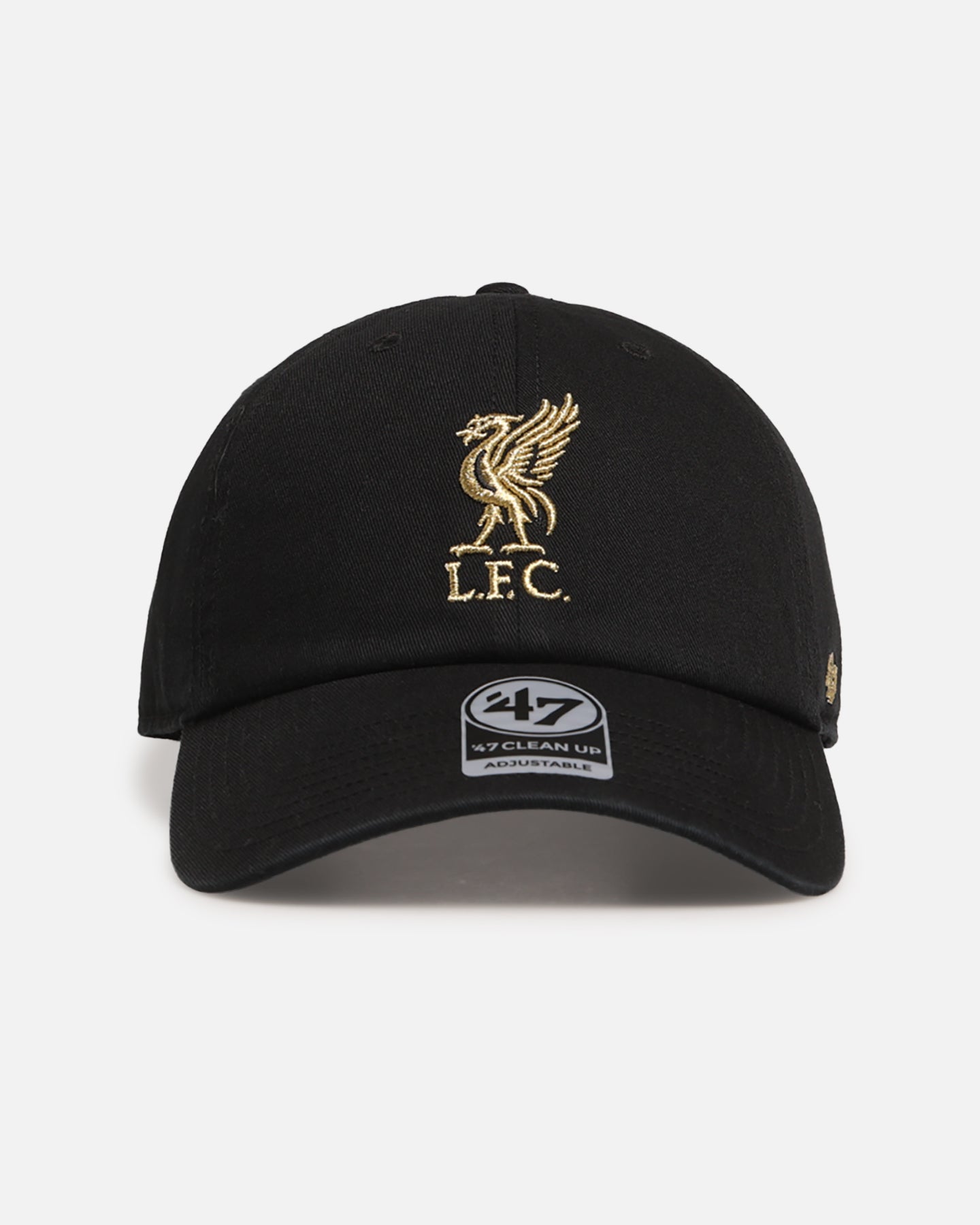 47 Brand Liverpool FC 'Metallic' 47 Clean Up Strapback Black/Gold - Official Licensed Adjustable Baseball Cap for Men and Women - Perfect for Football Games, Casual Wear and Fan Gifts