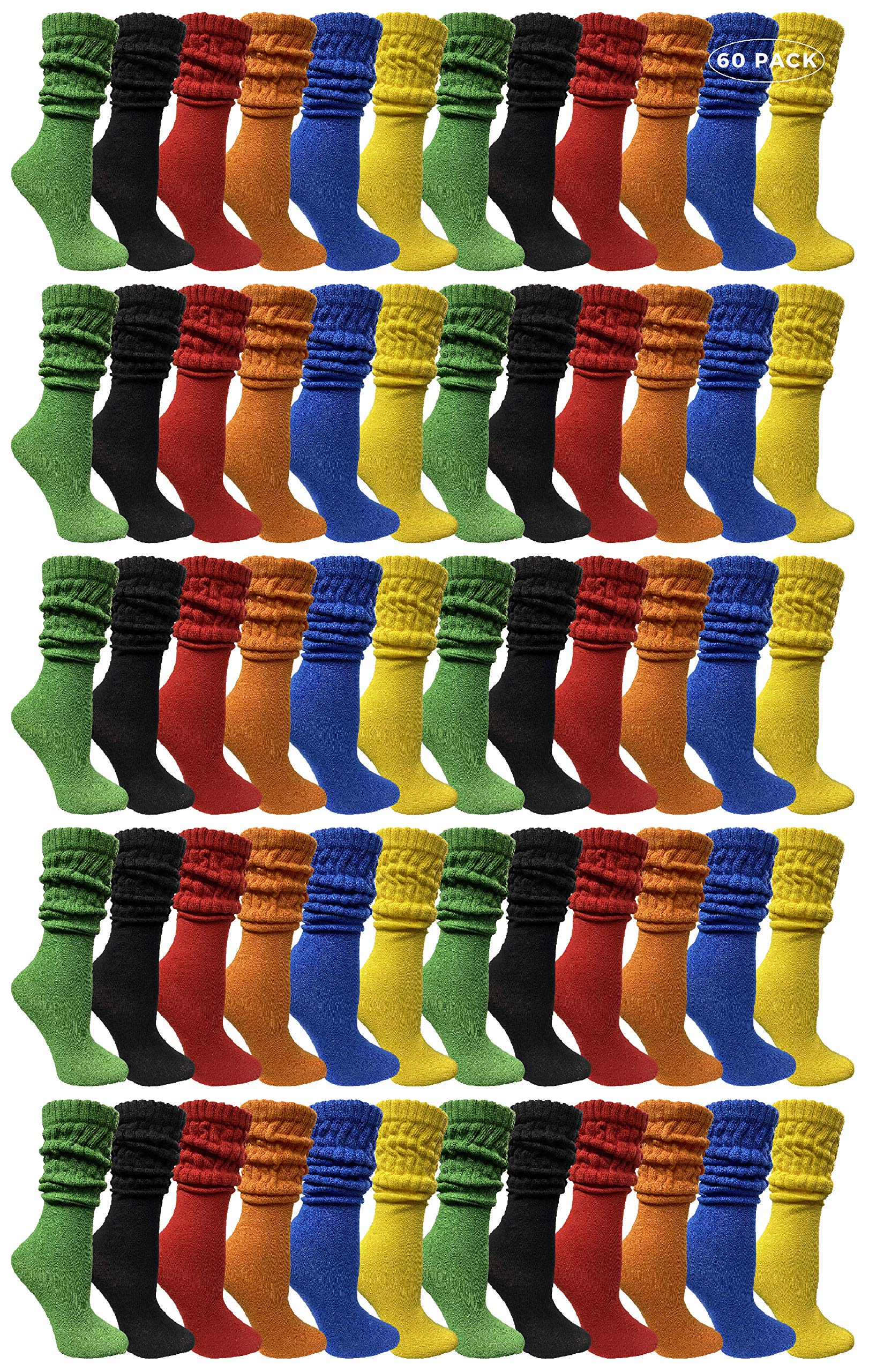 Yacht & Smith 60 Pack Women's Cotton Slouch Socks - Knee High Boot Socks for Women - Soft & Comfortable Crew Socks for Casual Wear, Winter, Boots & Everyday Outfits