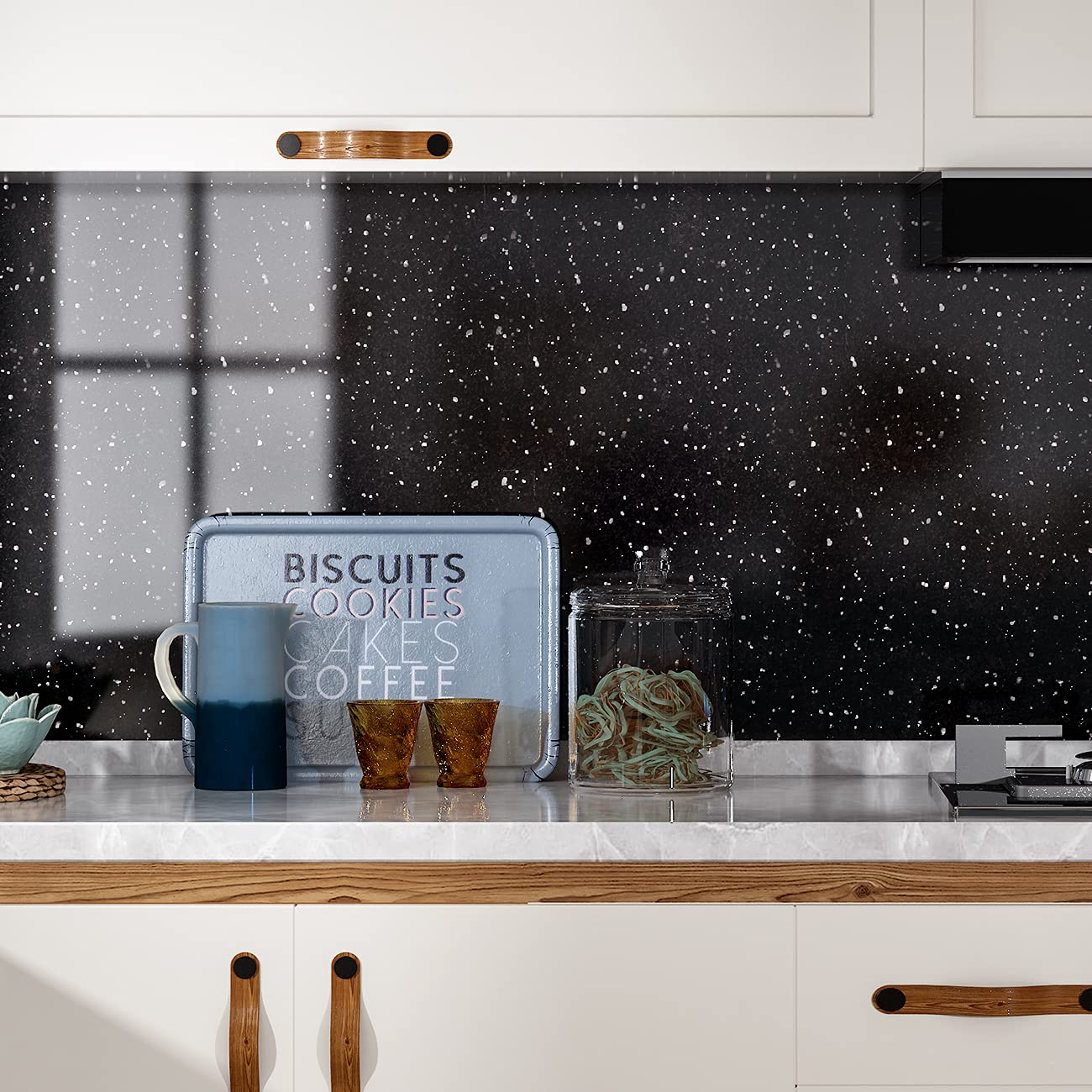 Livelynine Galaxy Black Granite Contact Paper - Waterproof Peel and Stick Countertop Cover - Self-Adhesive Vinyl Wrap for Kitchen Countertops, Desks, Bathroom & Walls (15.8
