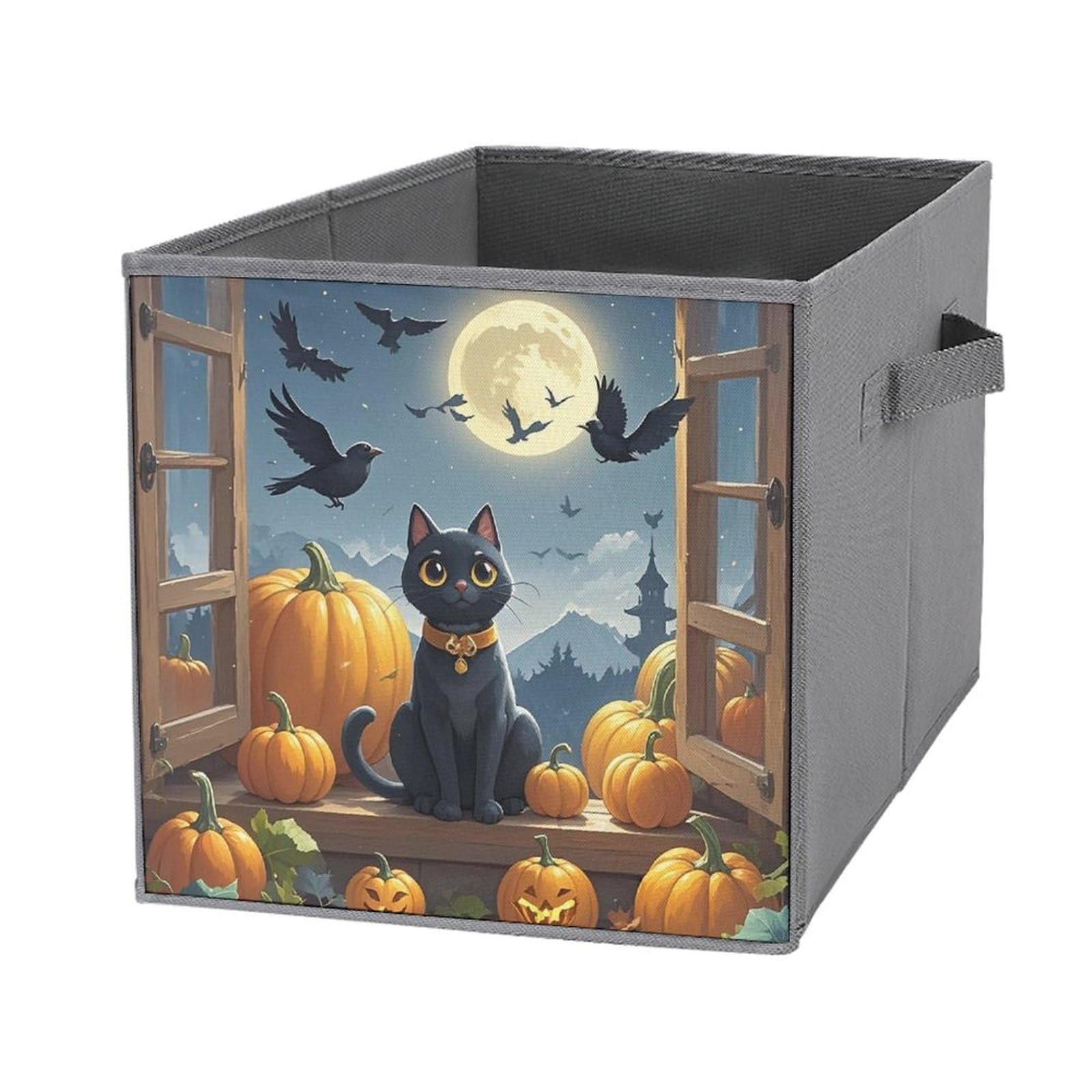 Foldable Storage Bins with Handles - Large Capacity Black Cat & Pumpkin Printed Storage Boxes for Playroom, Office, Home Organization | Perfect for Toys, Books, and Seasonal Decor Storage