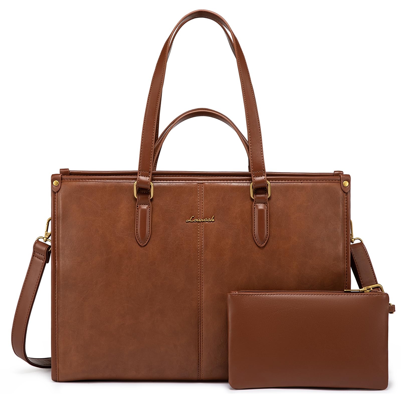 LOVEVOOK Vintage Leather Laptop Bag for Women 15.6 Inch - Stylish Work Tote with Detachable Clutch, Professional Computer Briefcase & Shoulder Handbag for Business, Office & Teacher | Perfect for Work, Travel & Daily Commute