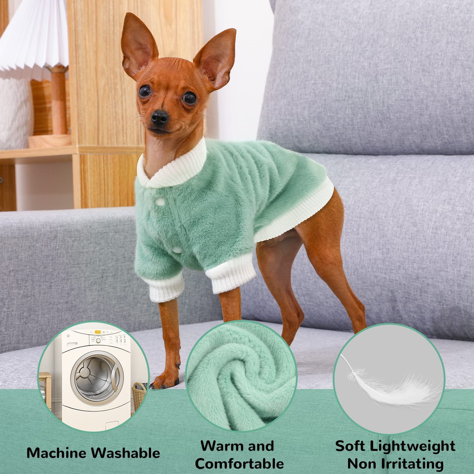 Demigreat Winter Warm Plush Small Dog Sweater Coat with Buttons - Soft Puppy Clothes for Cold Weather - Cozy Outfit for Small Dogs & Cats (Boys & Girls) - Perfect for Outdoor Walks, Indoor Lounging & Holiday Photos