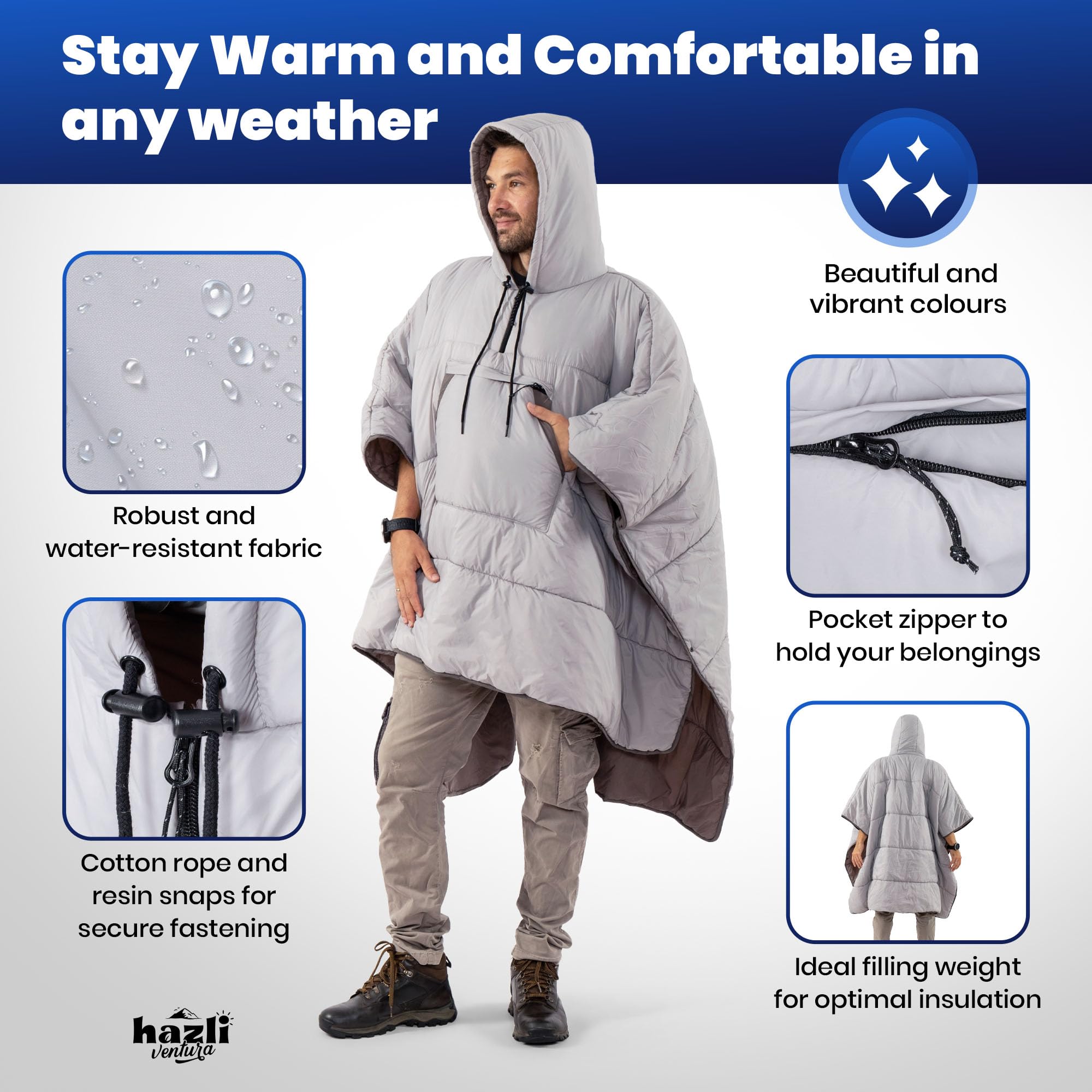 Hazli Warm Camping Blanket - Cozy Wearable Sleeping Bag for Adults, Stadium Sack Blanket for Cold Weather, Outdoor Sports & Camping Essentials - Perfect for Football Games, Picnics, Hiking and Winter Adventures