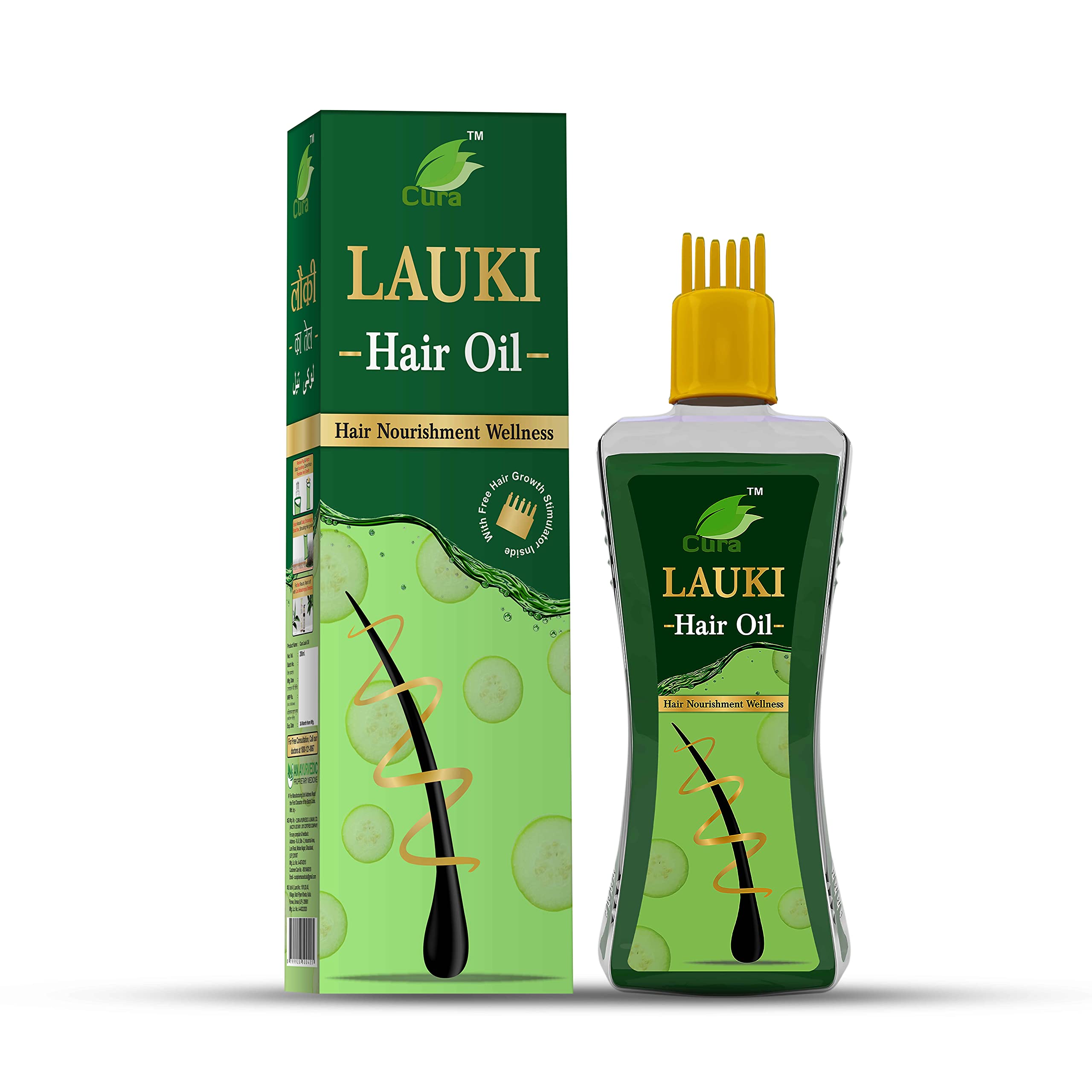 Organic Cura Lauki Oil (200ml) - 100% Pure Bottle Gourd Oil for Hair Growth with Free Stimulator | Promotes Thicker Hair, Reduces Hair Fall & Improves Scalp Health | Natural Hair Care Treatment with Applicator | Perfect for Daily Hair Massage & Nighttime Hair Care Routine