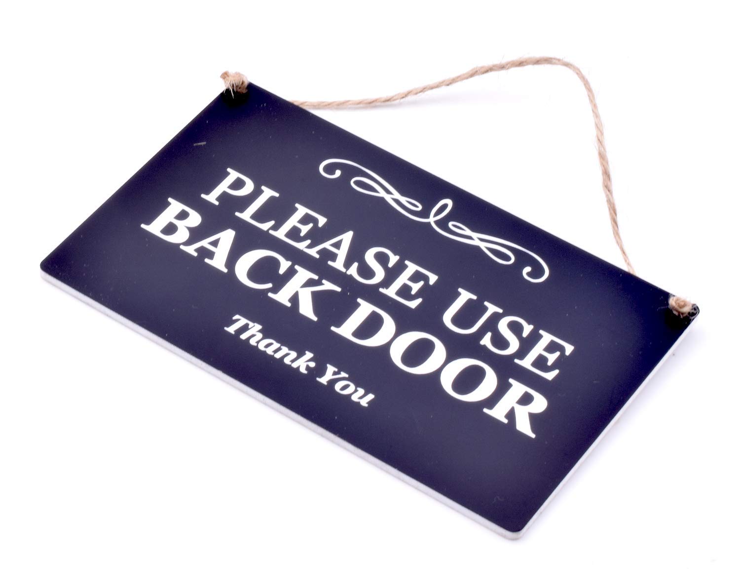 Stylish Black and White Engraved 'Please Use Back Door' Sign Plaque - Durable Home & Office Notice for Front Door, Back Door, and Business Entrance - Perfect for House, Apartment, and Commercial Buildings