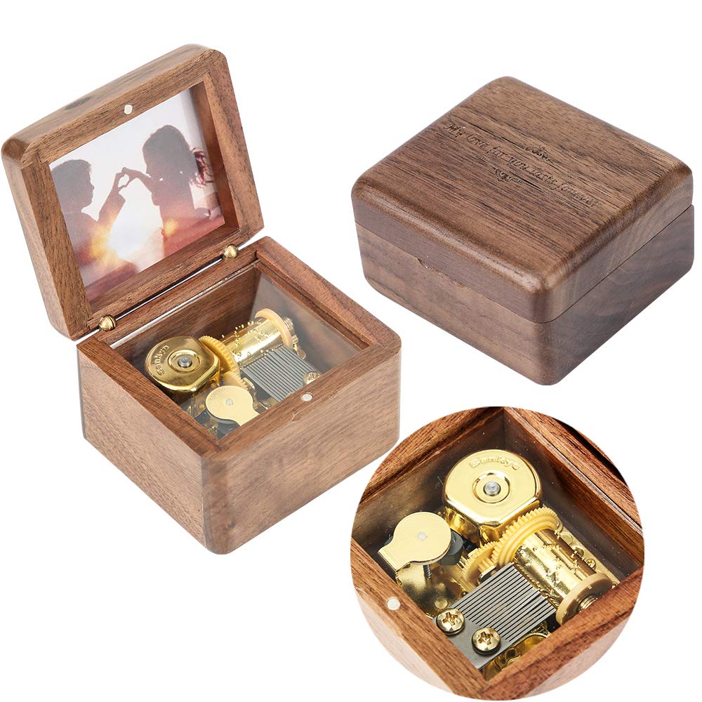 Customizable Photo Wooden Music Box - Handmade Walnut Wind Up Music Box with Birthday Song, Perfect Gift for Friends, Spouse & Kids | Birthday, Anniversary, Wedding & Special Occasion Gift Idea