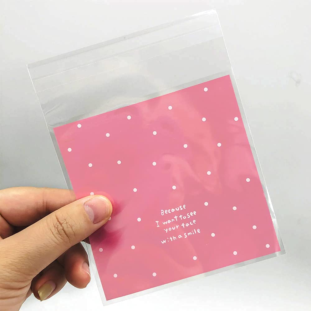 100pcs Pink Self-Adhesive Treat Bags - Small Cellophane Cookie Bags for Candy, Bakery, Party & Wedding Favors (3.94” x 3.94”) | Perfect for Birthday Parties, Baby Showers, Bridal Showers & Holiday Gift Wrapping