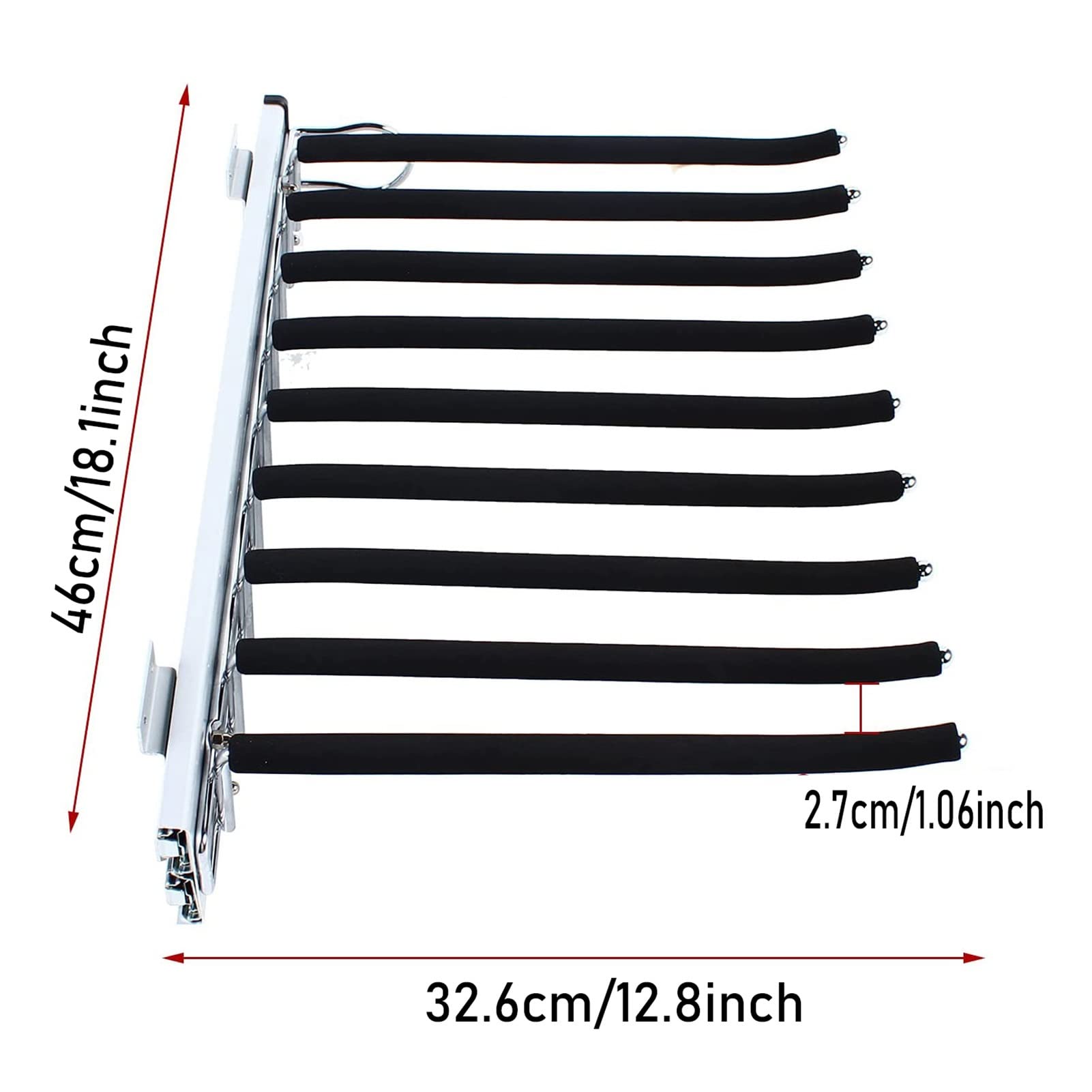 Space-Saving Slide-Out Pants Hanger Bar - 9-Arm Non-Slip Closet Organizer for Trousers & Clothes Storage (Right Mount) | Perfect for Small Closets, Walk-In Wardrobes & Apartment Organization