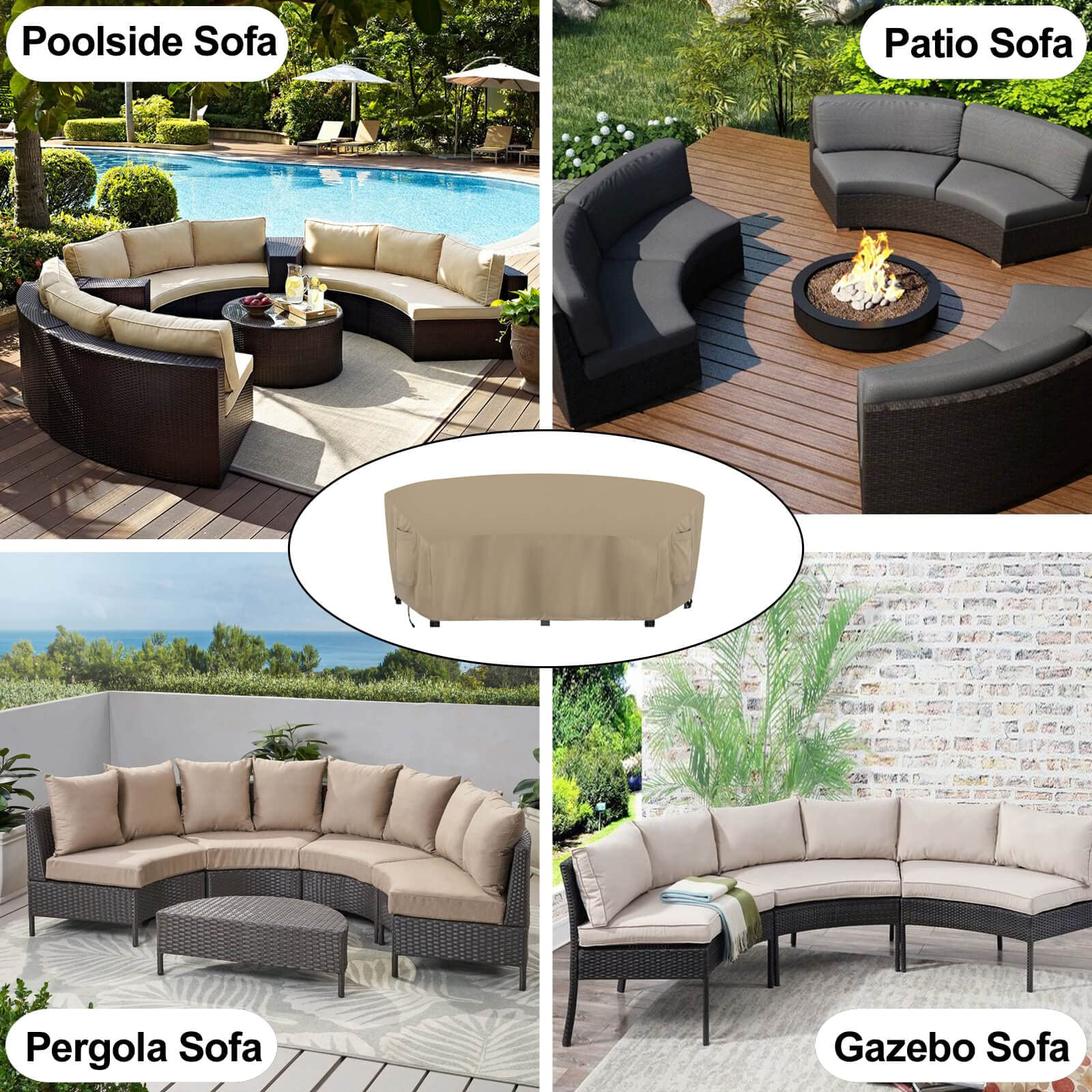 OutdoorLines Waterproof & UV Resistant Curved Sectional Sofa Cover - Heavy Duty Windproof Patio Furniture Protector for Deck, Lawn & Backyard (120