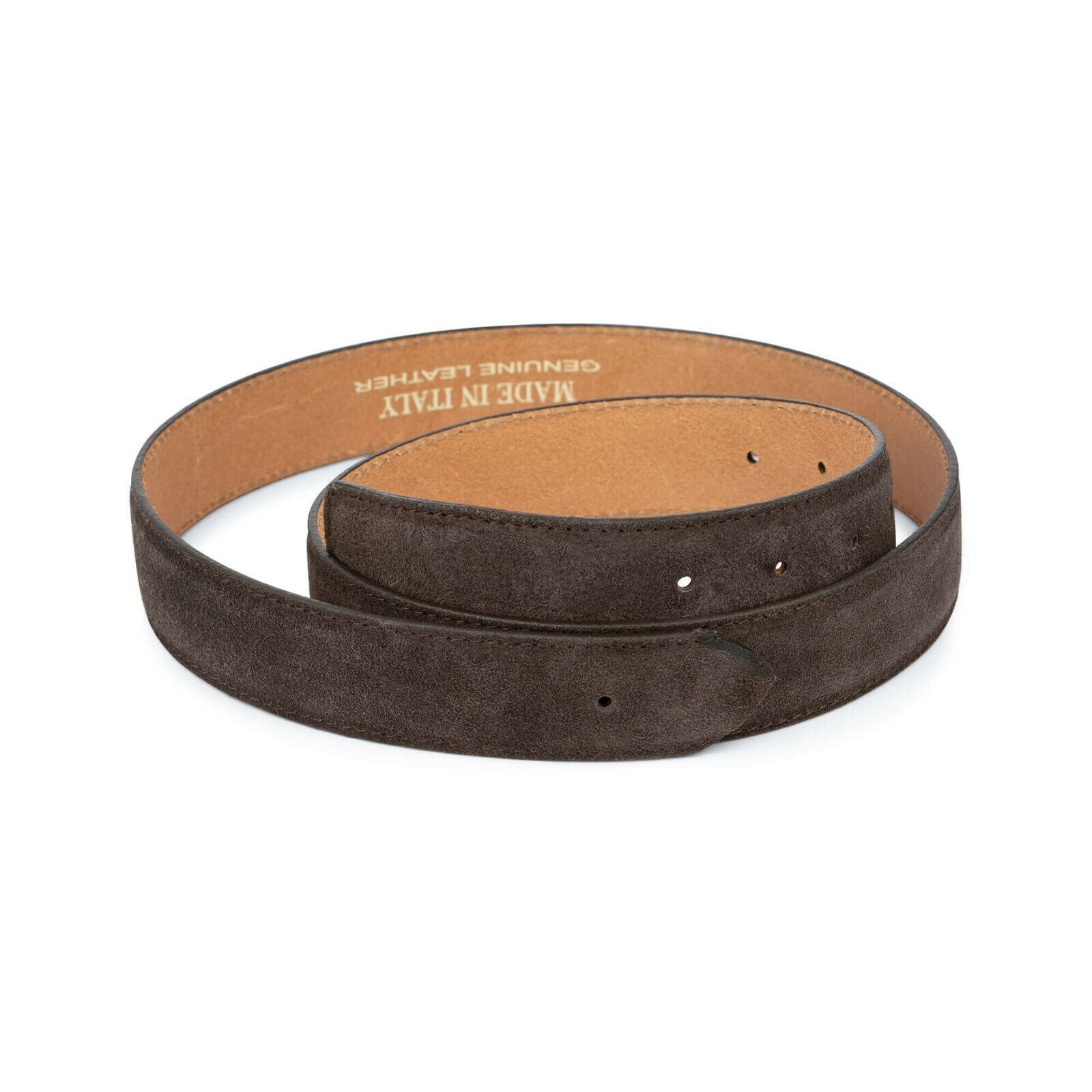 Men's Brown Suede Belt Without Buckle - Compatible with Louis Vuitton Buckles | Genuine Leather Strap for Casual & Formal Wear