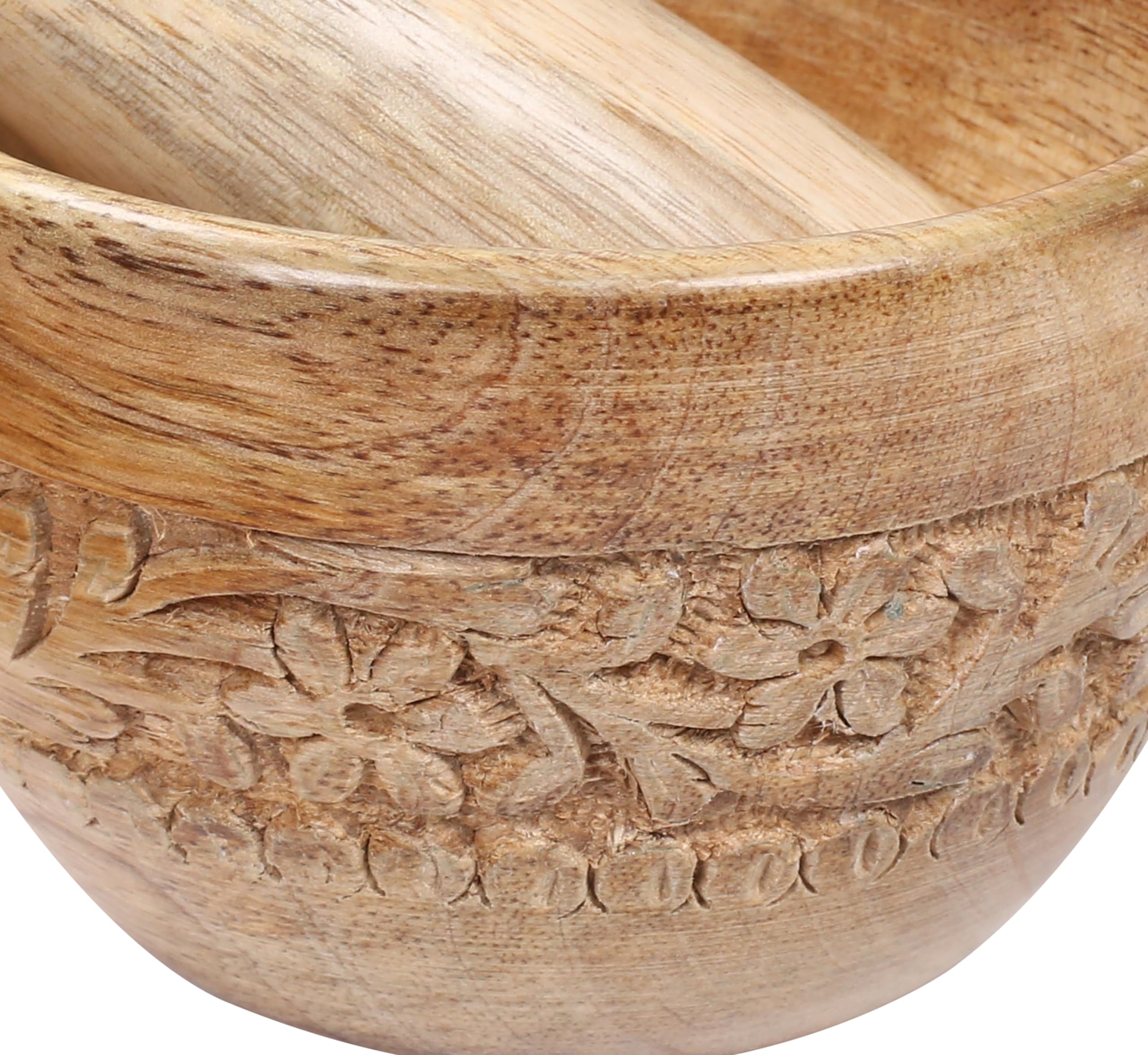 Hand Carved 4-Inch Natural Wooden Mortar and Pestle Set - Herb Grinder, Spice Masher, Garlic Press & Coffee Grinder for Kitchen, Cooking & Baking - Perfect for Grinding Herbs, Spices, Ginger & More