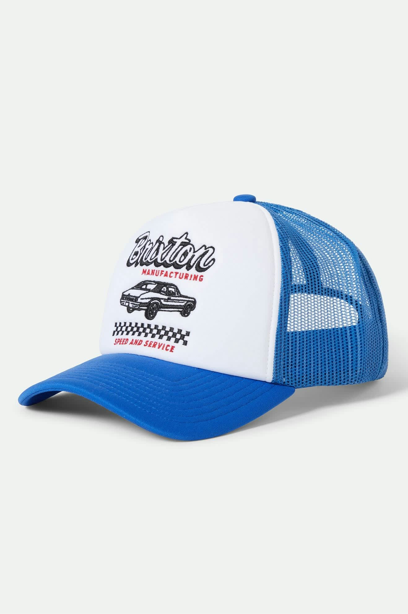 Speed and Service Netplus Trucker Hat - Electric Blue | Adjustable Snapback Cap for Men & Women | Perfect for Outdoor Activities, Sports, and Casual Wear