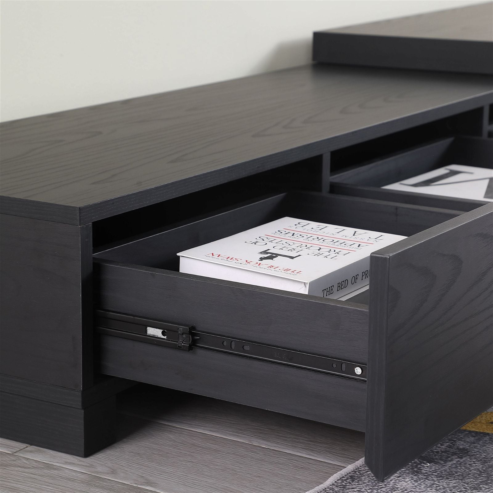 Criterion Coventry Extendable TV Stand 279cm - Black Oak Entertainment Center for Living Room, Home Theater & Media Storage
