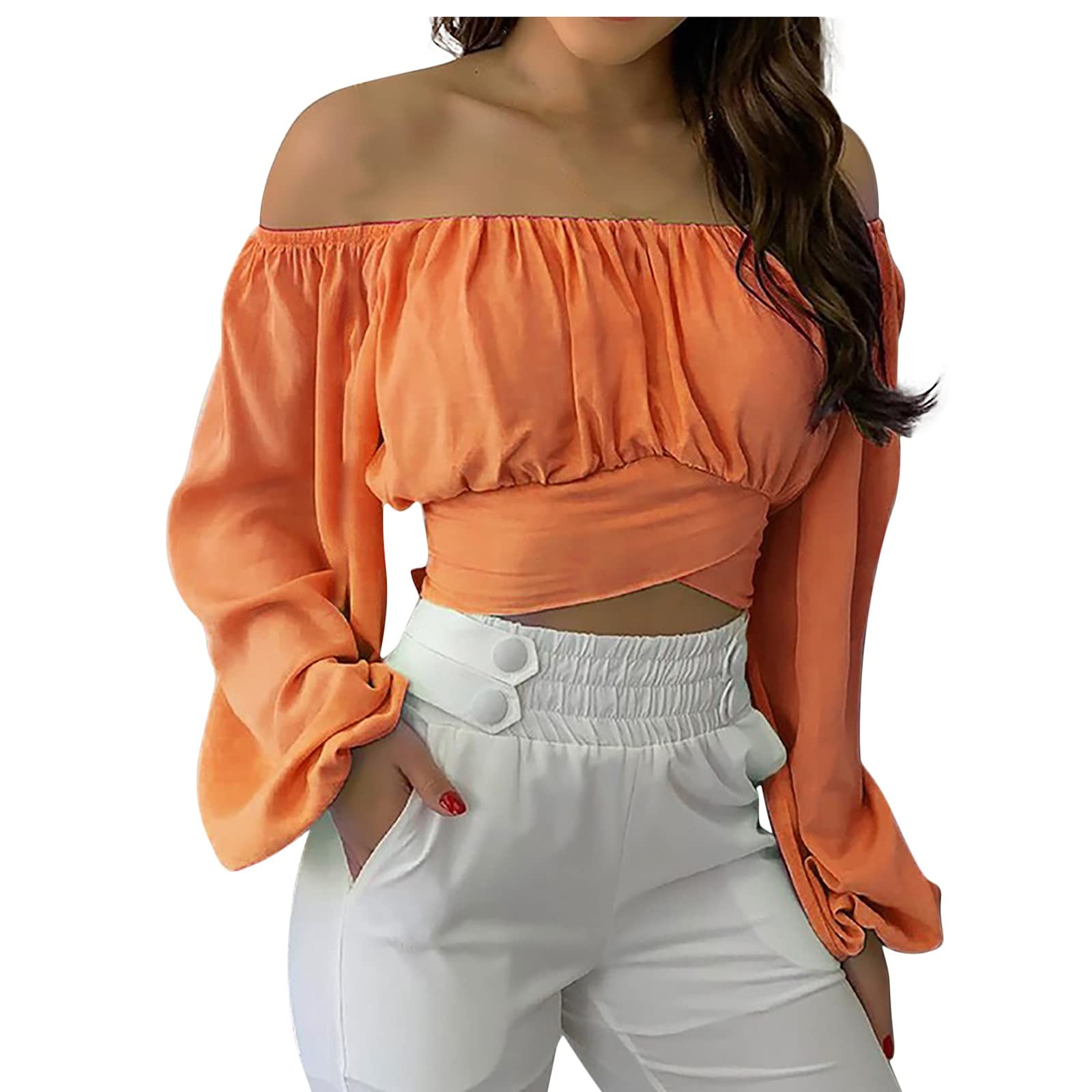 Sexy Off Shoulder Crop Tops for Women - Vintage Y2K Long Sleeve T-Shirts & Strapless Blouses | Trendy Pullover for Party, Club, Date Night & Casual Outfits