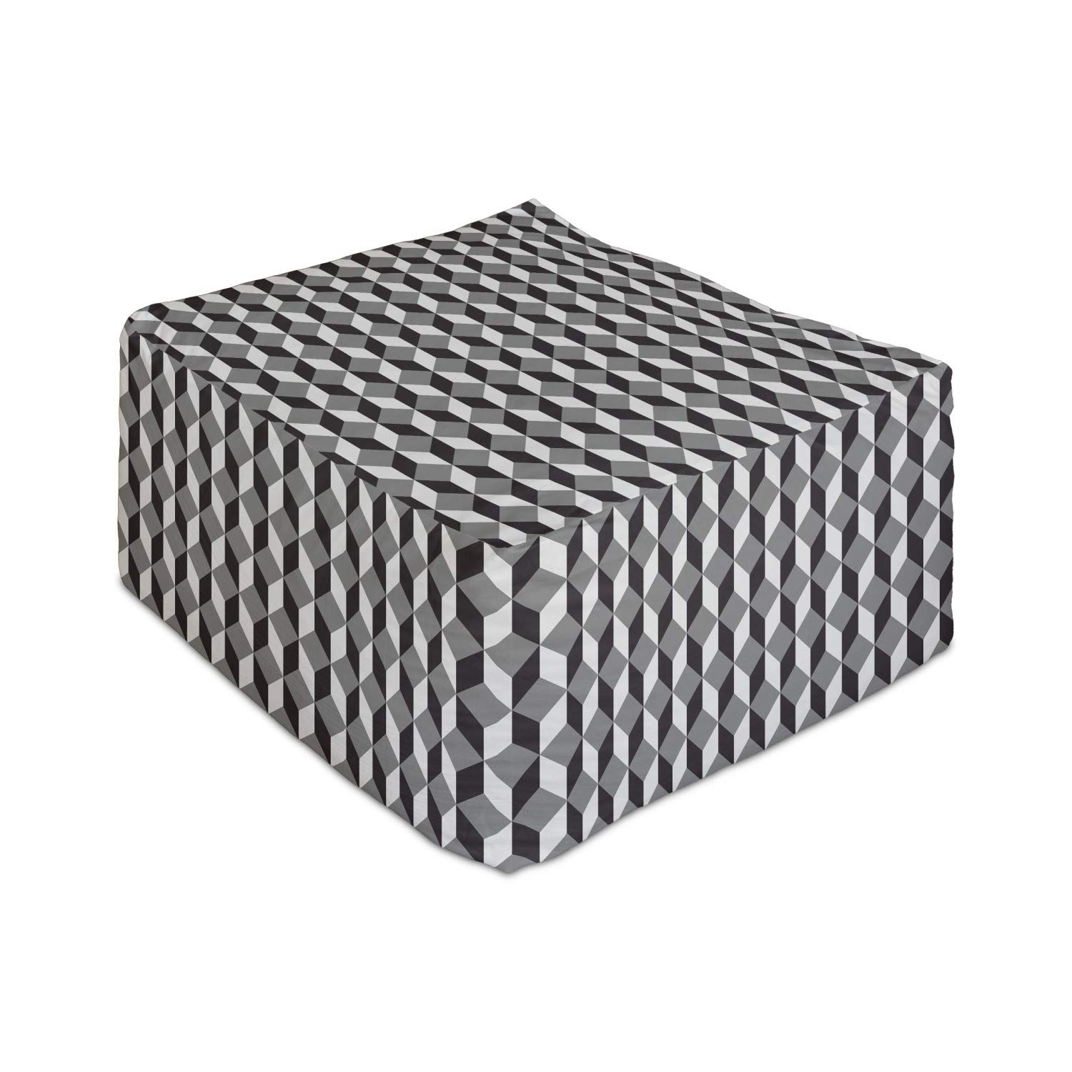 Ambesonne Geometric Rectangle Pouf Ottoman - Herringbone Zigzags Stacked Cubes Pattern in Black Grey & Pale Grey | 25