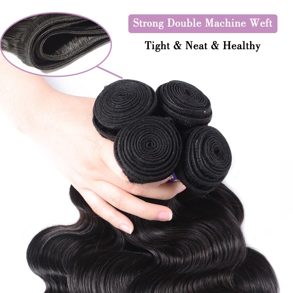 12A Brazilian Virgin Human Hair Bundles 22-28 Inch Body Wave Hair Extensions 400g Unprocessed 4-Piece Set for Quick Weave - Natural Black Wavy Hair for Styling, Volume & Length - Perfect for Daily Wear, Parties & Special Occasions