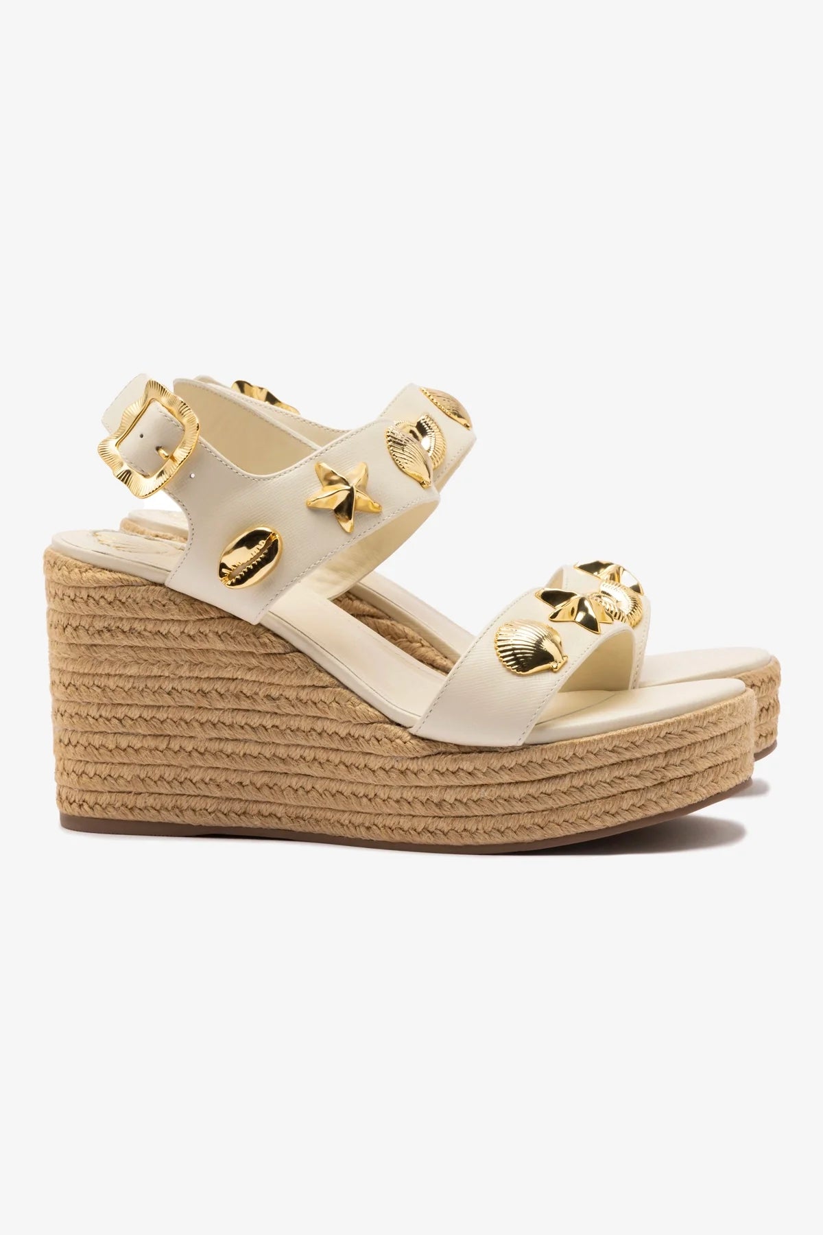 Madison Hi Espadrille Women's Shoes in Ivory Saffiano Leather - Comfortable Summer Wedge Sandals for Beach, Vacation & Casual Outings