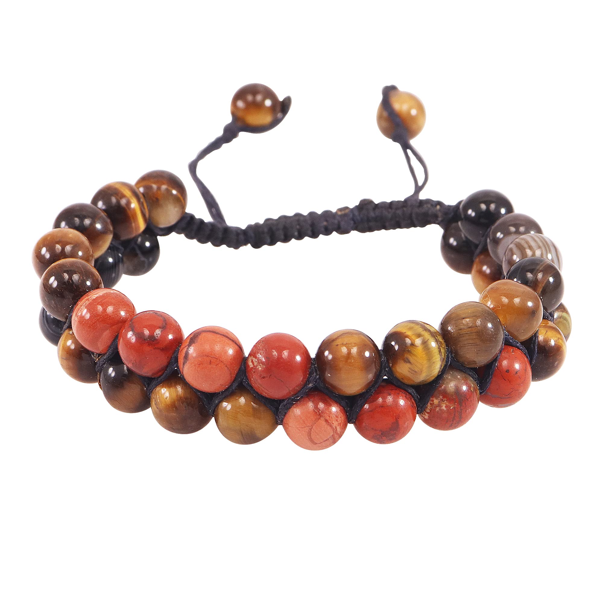 Natural Botswana Agate Macrame Bracelet with Tiger Eye & Red Jasper - 8X8mm Handmade Gemstone Bracelet for Women, Daily Wear Jewelry Gift for Mom - Perfect for Meditation, Yoga & Spiritual Healing