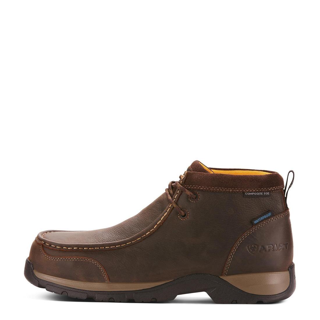Edge LTE Composite Toe Waterproof Moc Toe Work Boots for Men - Dark Brown Safety Shoes for Construction, Outdoor & Industrial Work