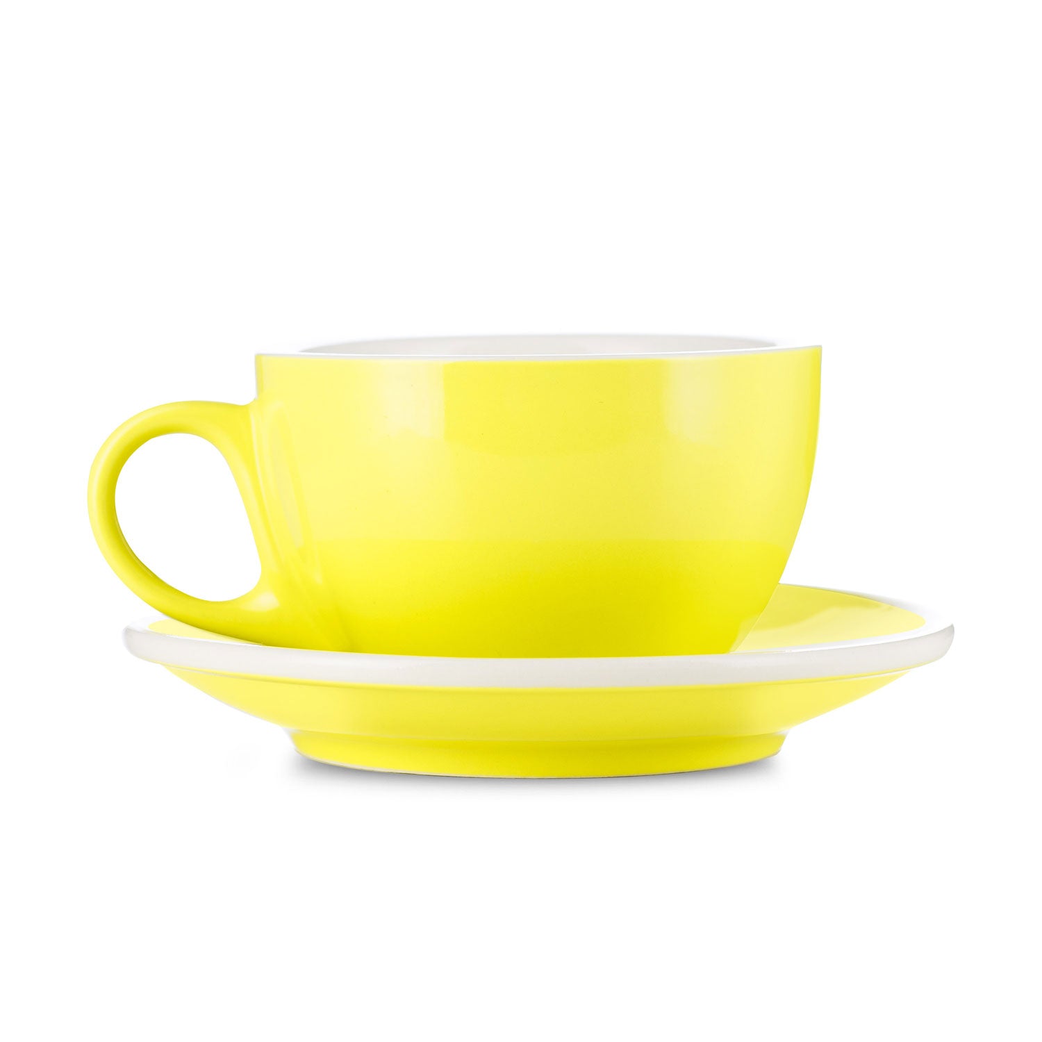 Premium Porcelain Latte Cup & Saucer Set - 8oz (252ml) Yellow - Barista-Grade Espresso Cups for Coffee Shops, Home Brewing & Gifts